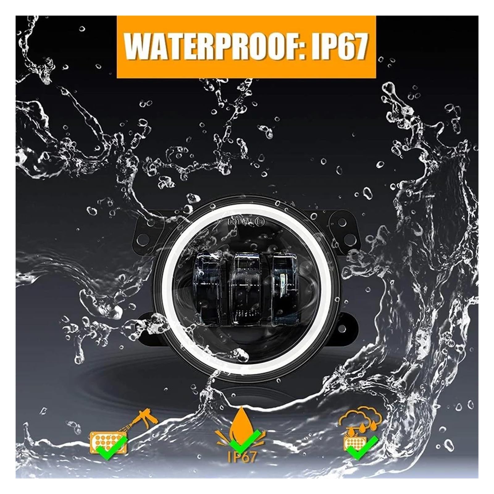 Faros Delanteros para Jeep para Wrangler JK TJ LJ Luces Antiniebla LED con Anillo Halo Blanco DRL Lámpara Señal Giro Ámbar 60W 4 Pulgadas Faros