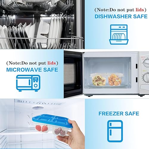 Miniatura 4 de Gddochn 10 cajas de aperitivos versátiles multicolores, recipientes de almuerzo de 4 compartimentos, recipientes de alimentos reutilizables con tapa