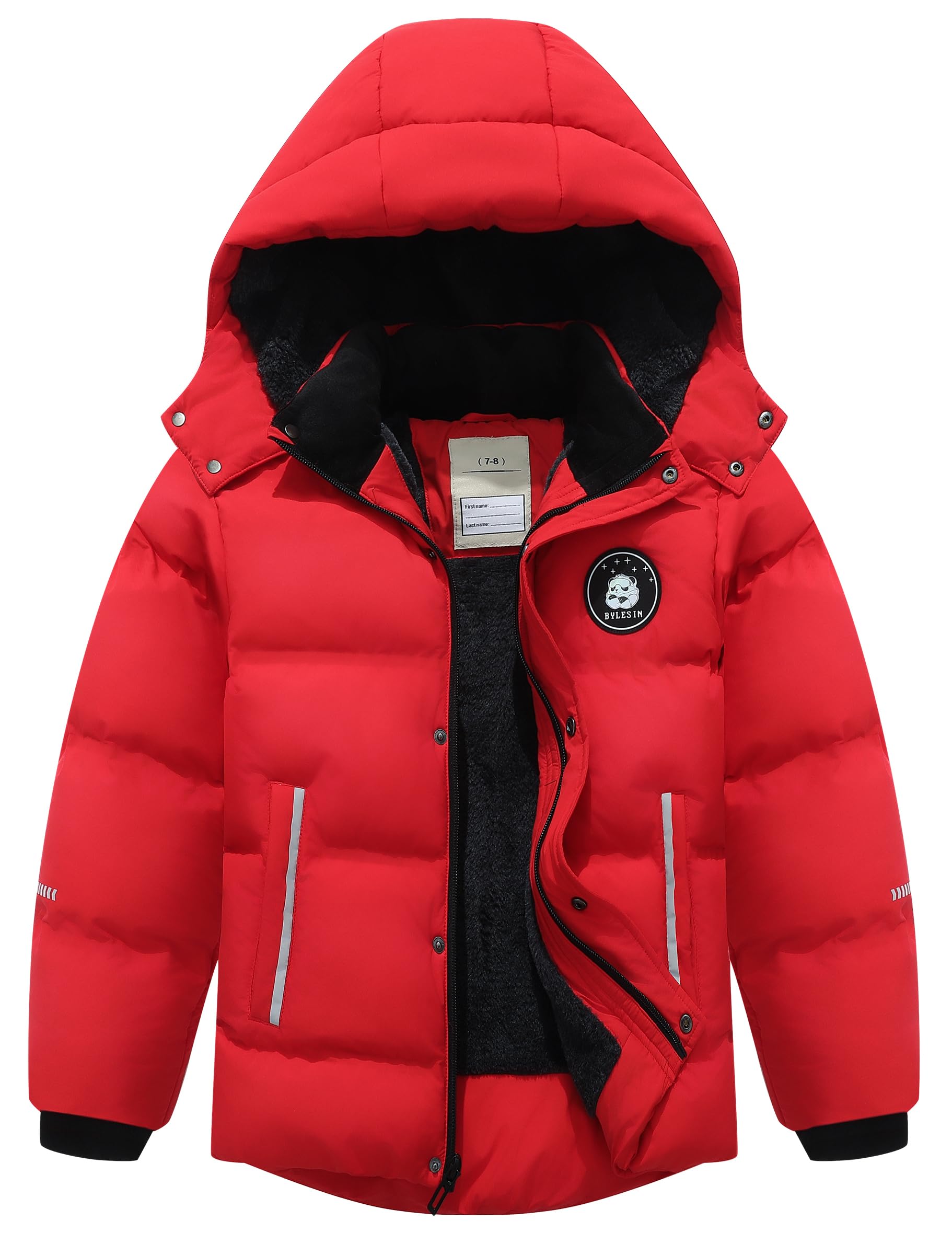 BYLESIN Kids Boy's Waterproof Puffer Cotton Jacket Warm Fleece Lined Down Coat Thick Hooded Winter Coat