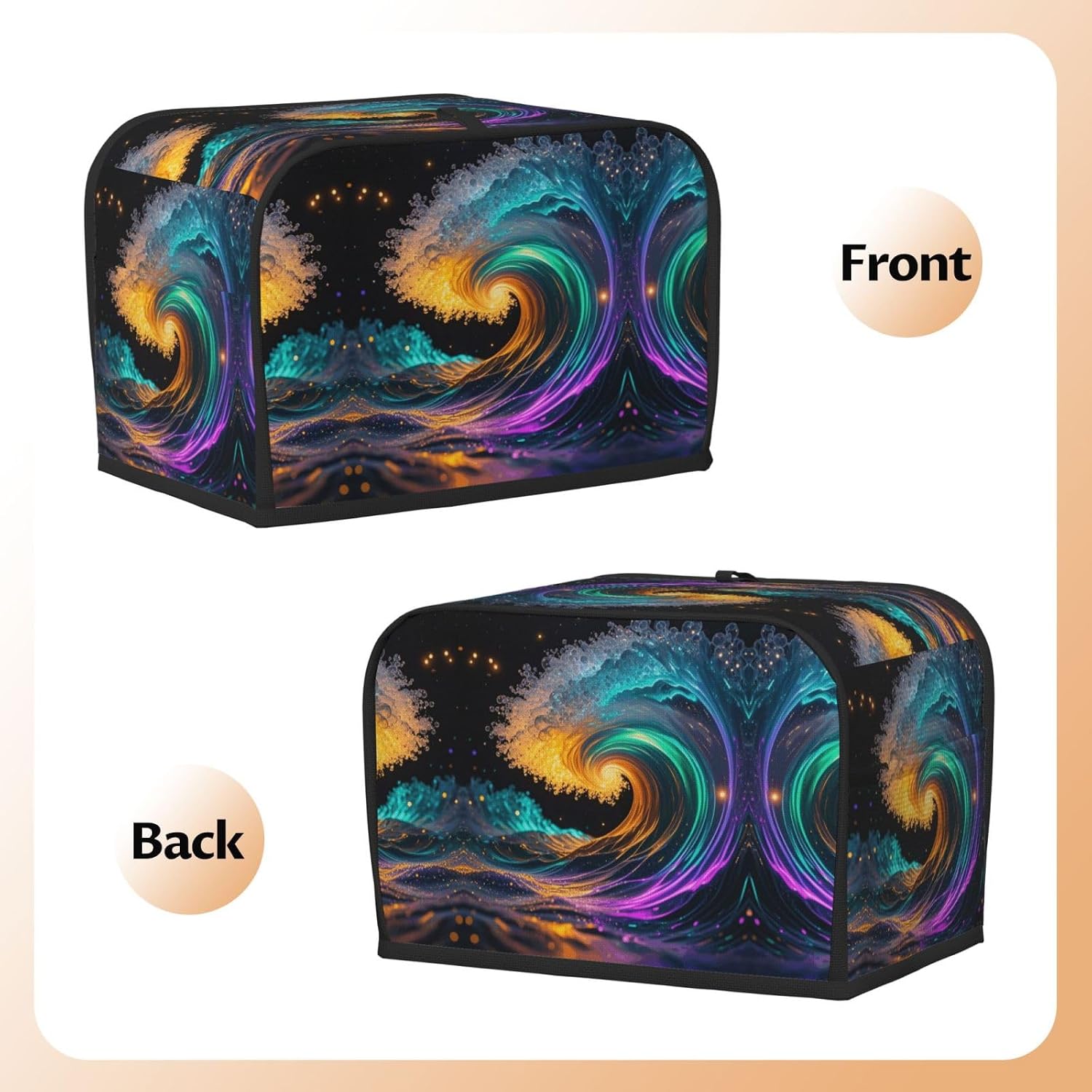 Colorful waves Toaster Cover 2 Slice, Waterproof Bread Machine Covers with Pockets Universal Size Kitchen Small Appliance Cover with Handle, Dust and Fingerprint Protection