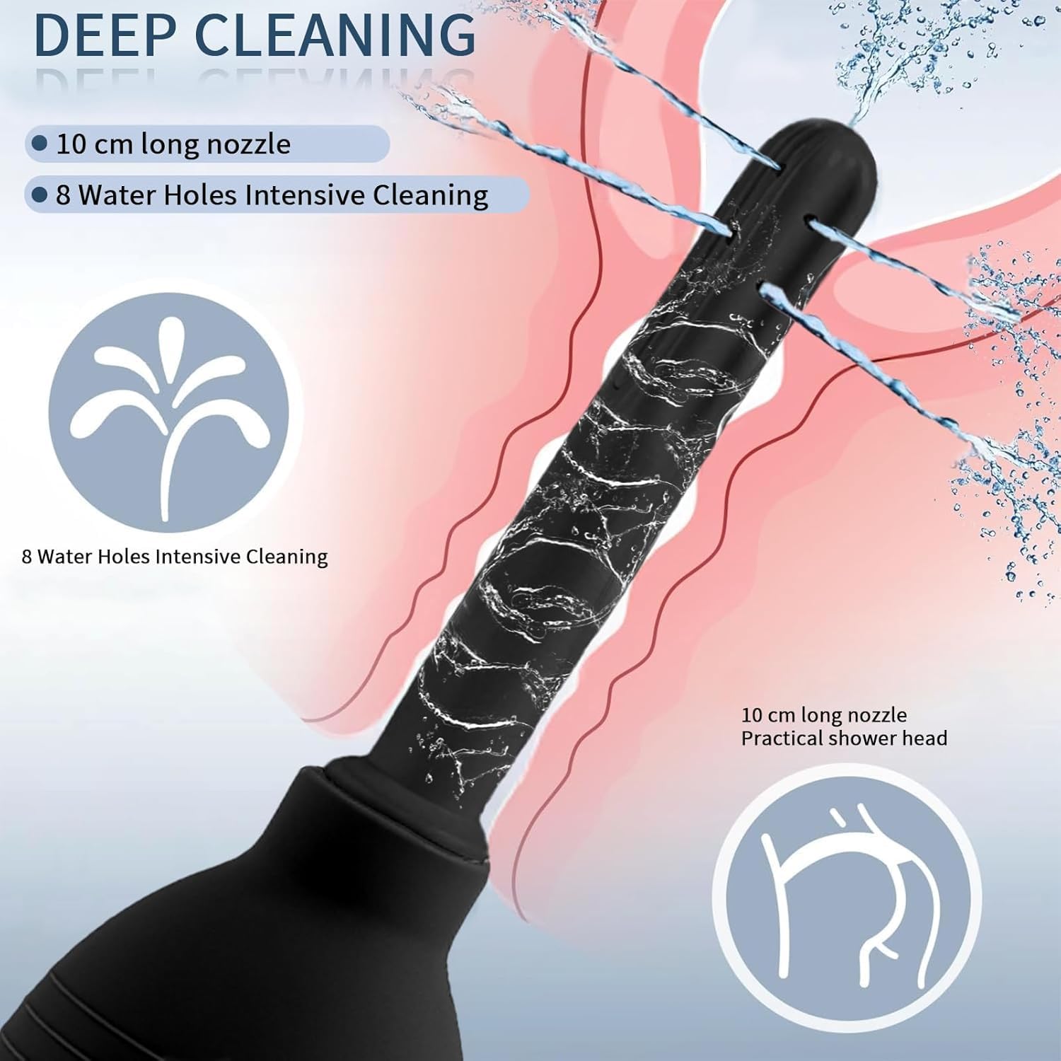 Enema Bulbo 310 ml de Silicona con Boquilla Desmontable, Lavativa Anal Reutilizable para Higiene Íntima Adulto (Negro) - 3