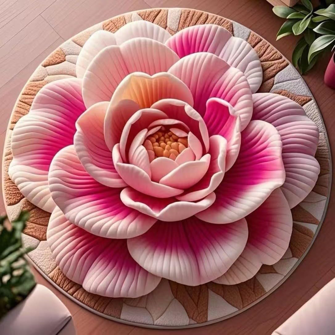 3D Floral Entryway Rug Indoor Door Mat,Floral Pattern Washable Traditional Mat,Non-Slip Bedroom Carpet for Front Door Entrance Welcome Mats for Valentine Living Room, Bedroom,Home Office (E)