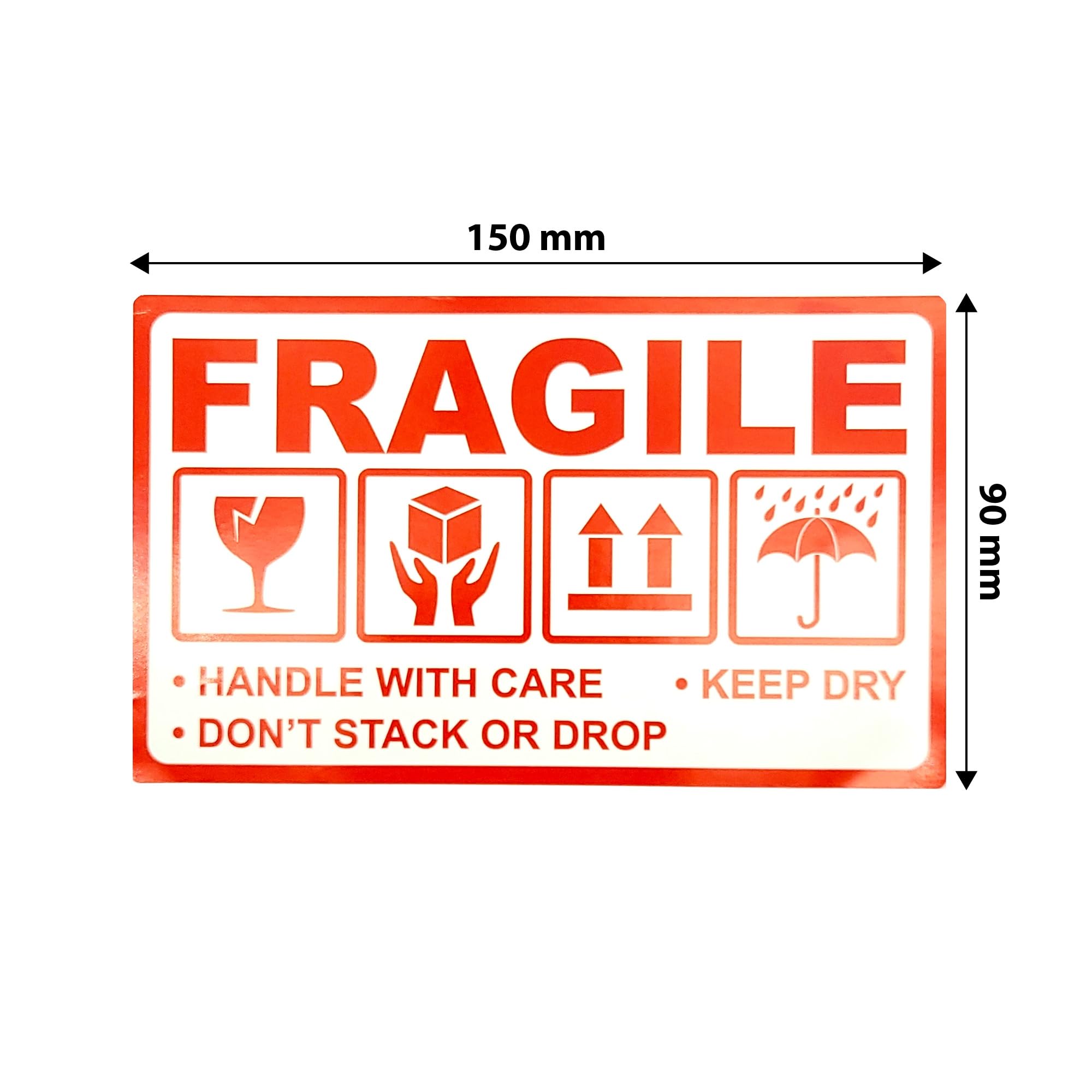 MD Labels Etykiety ostrzegawcze na rolce 90 x 150 mm Fragile- handle with care – keep dry – don't stack or drop- this way up - samoprzylepne etykiety wysyłkowe (300)