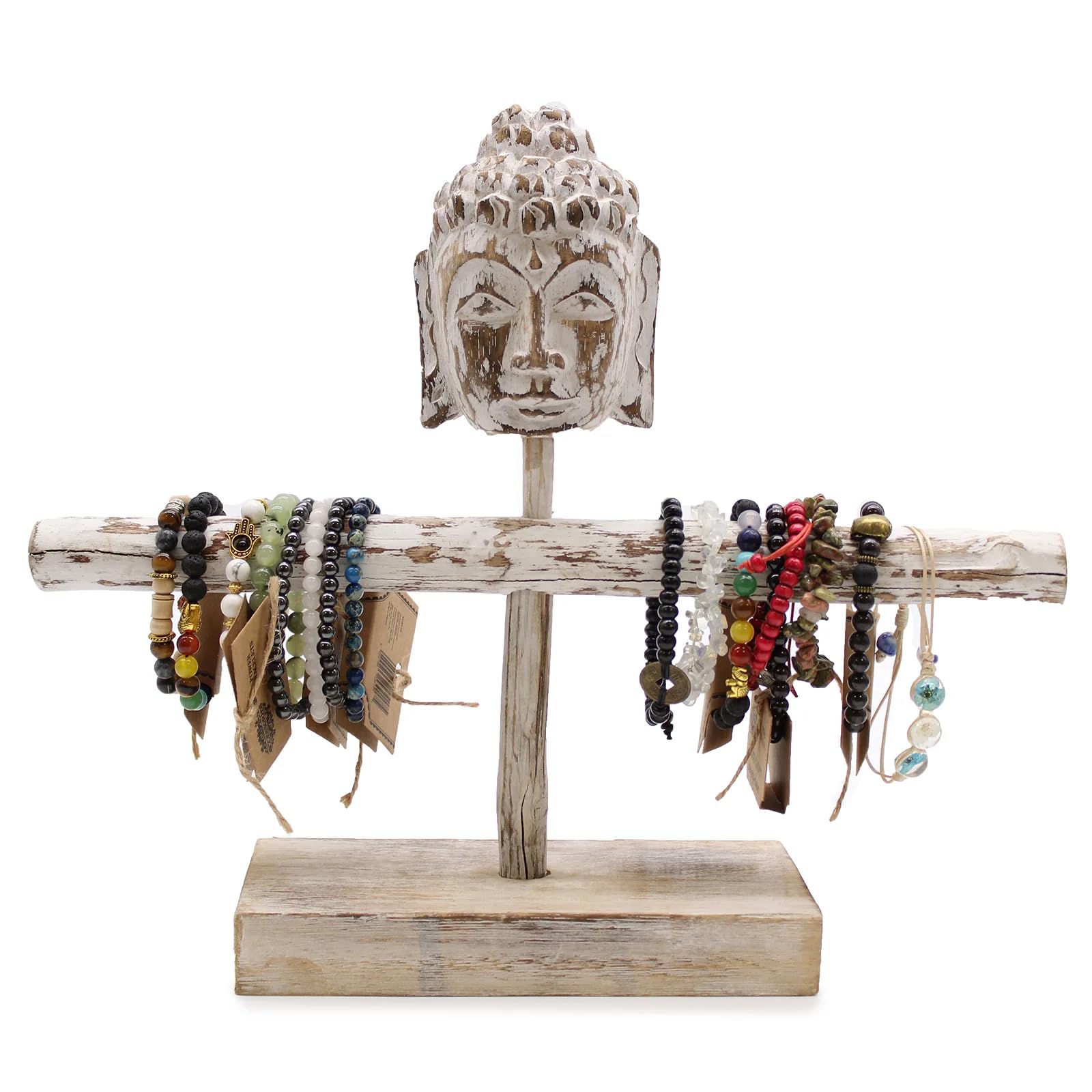 Single Branch & Buddha Jewellery, Bracelets, Watches Stand - Whitewash