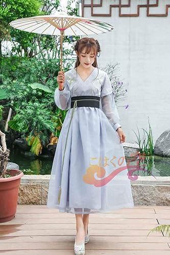 Amazon こはく 漢服 唐装 漢元素 仙女服 刺繍 女性 女の子 ワンピース コス服 中華服 写真撮影 古風 レディースコスプレ 仮装 学園祭 可愛い おしゃれ L コスプレ 仮装 通販