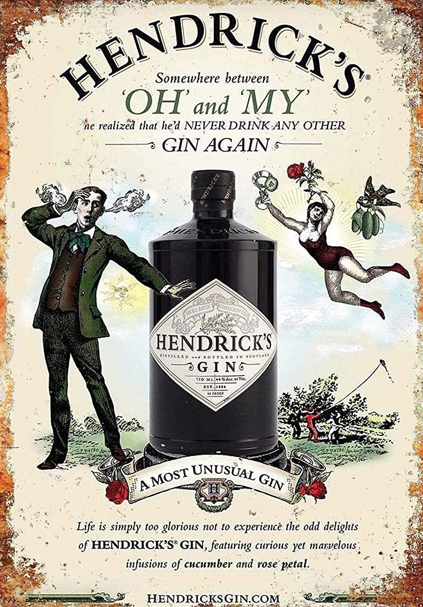 Hendricks Gin Drink Metal Tin Sign Hanging Retro Plaque Kitchen Poster Cafe Bar Pub Store Man cave Art Novelty Designs 5.5x8inch
