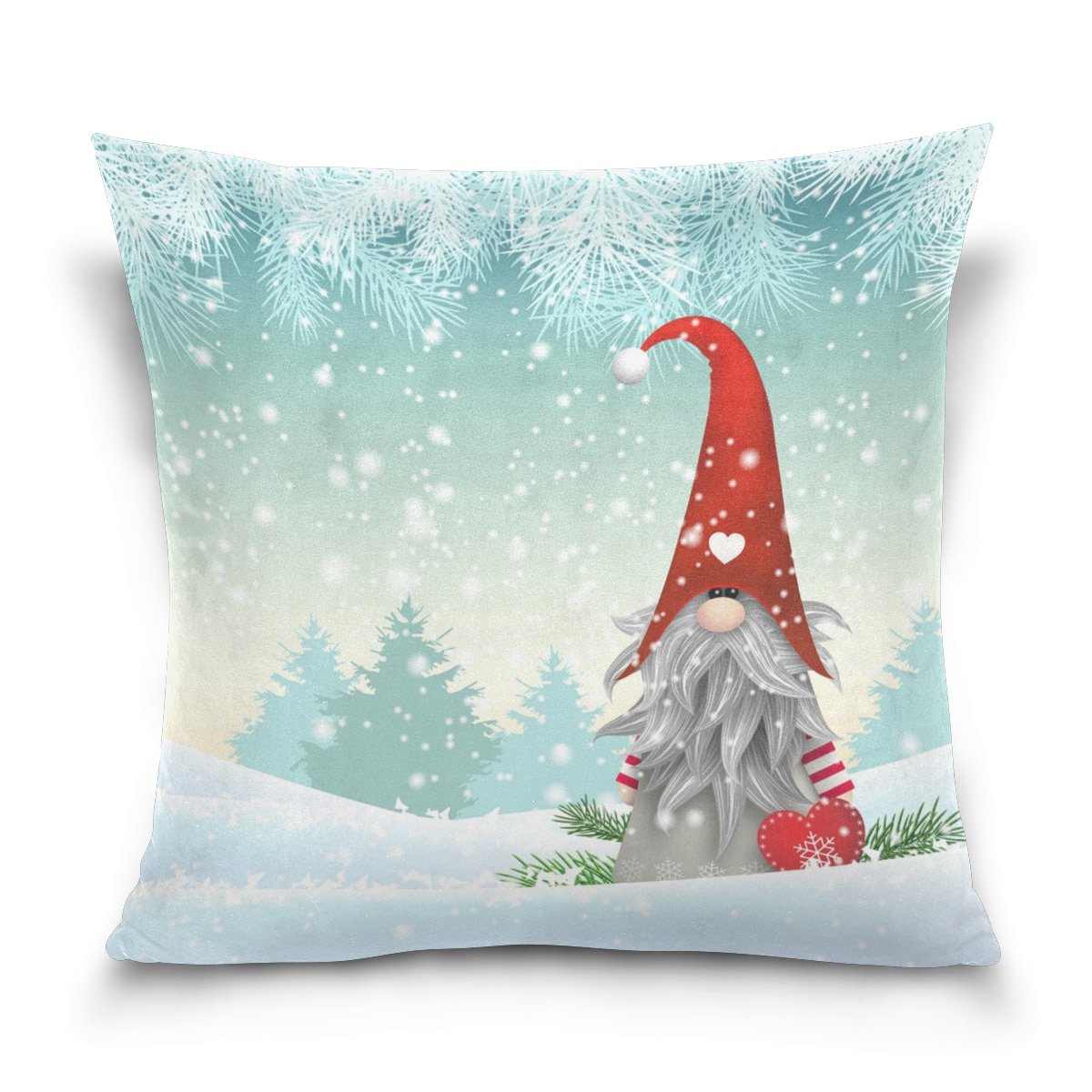 Lovely Sprite Christmas Gnome Standing in Snowfall Winter Throw Pillow 18x18 Inch Zipper Pillowcase for Decorative Pillows