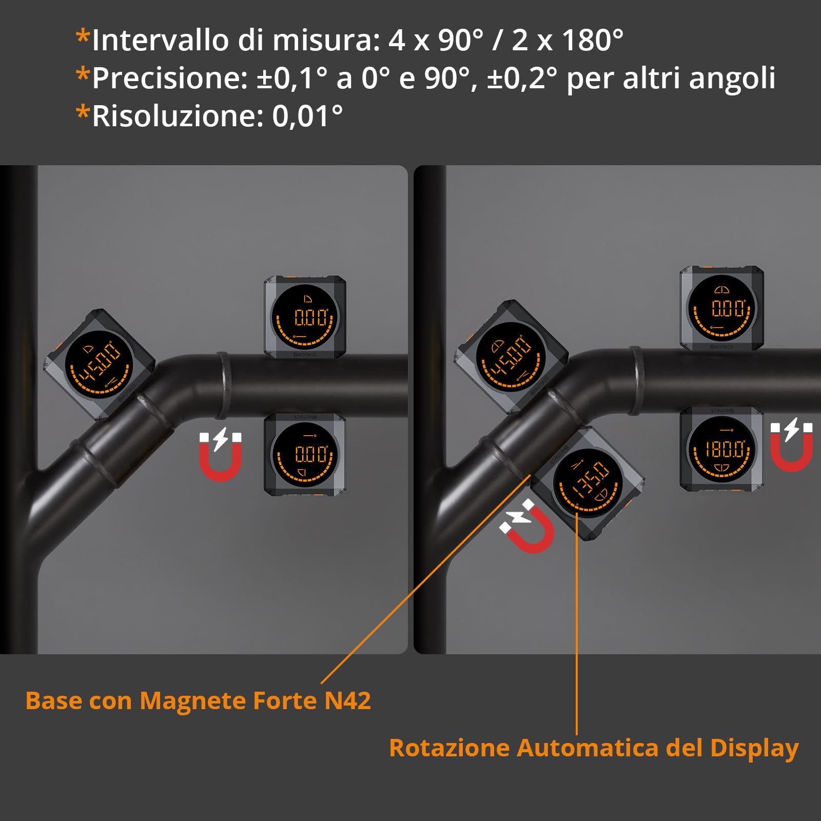 Neoteck 400mm Angle Finder Digitale 0~225° Inclinometro Digitale LCD Retroilluminato + Goniometro Inclinometro Digitale con Display a LED Angle Finder Digitale Ricaricabile Inclinometro Goniometro