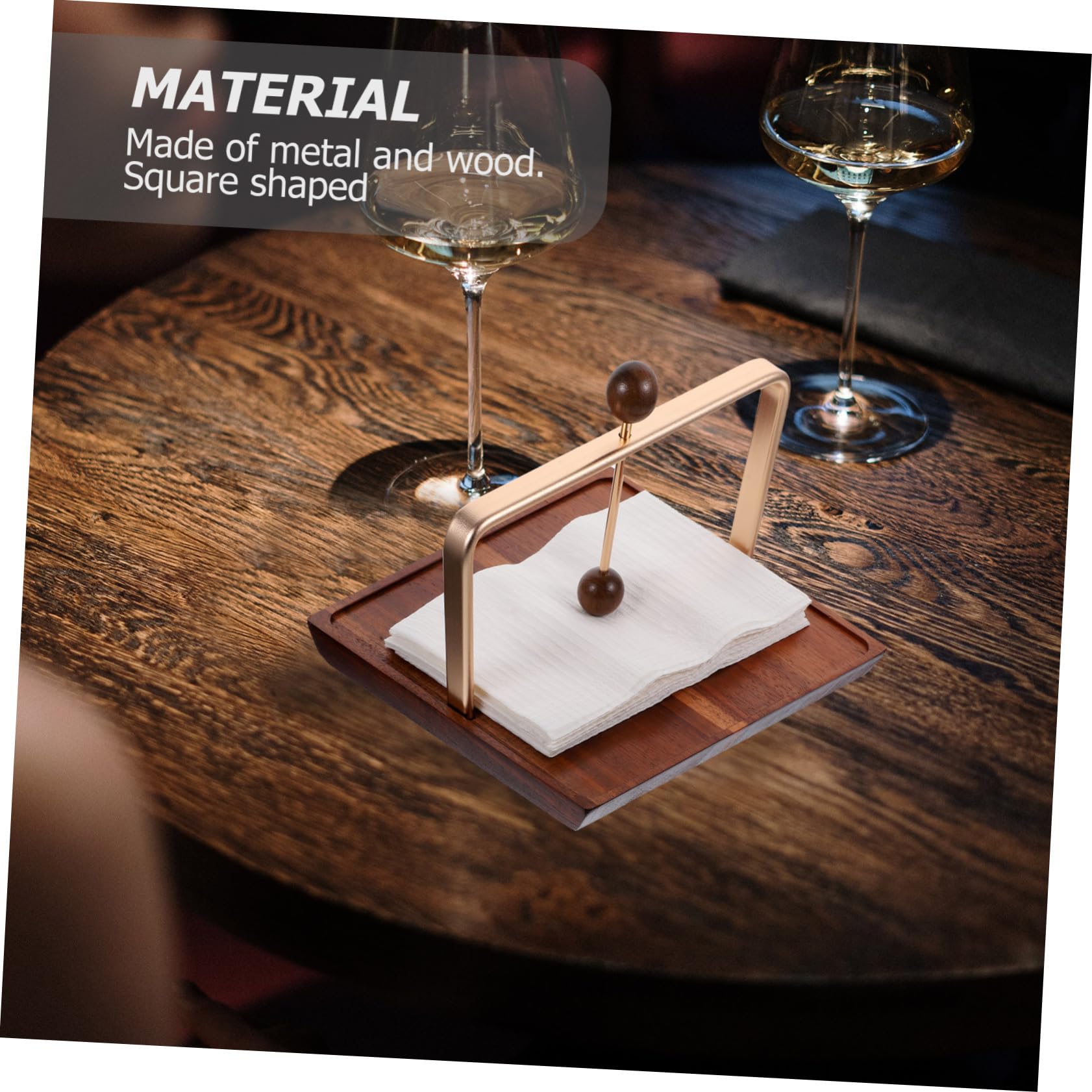 Toyvian Servilletero de Mesa Cuadrado de Madera y Hierro Bordes Suaves y Gran Capacidad para Restaurantes y Cafeterías, Diseño Simple y Elegante