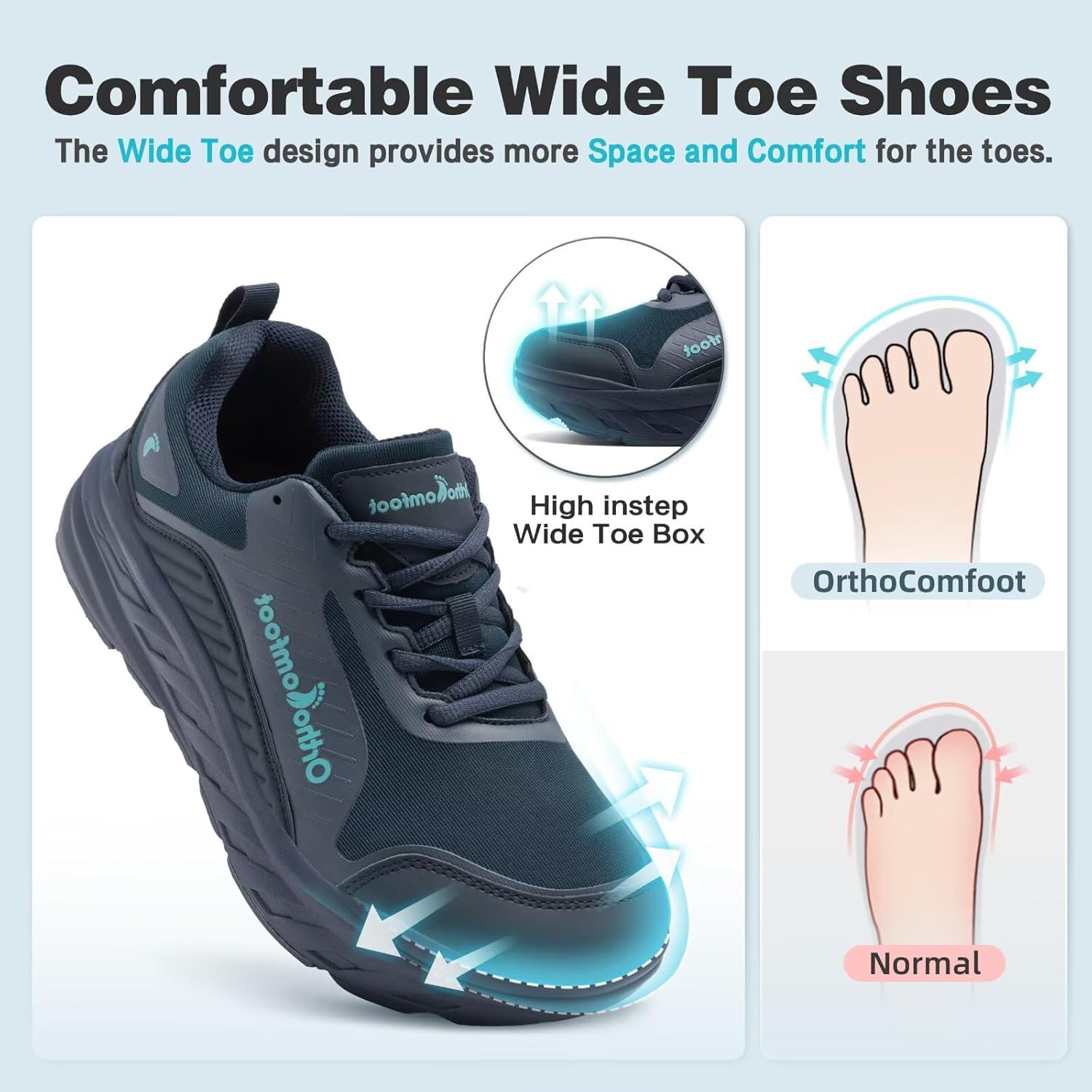 Men's Orthopedic Diabetic Walking Shoes: Comfortable Wide Toe Box Arch Support Plantar Fasciitis Heel Spur Running Shoes, Orthotic Swollen Casual Soft Breathable Sneakers for Foot and Heel Pain Relief - Image 3