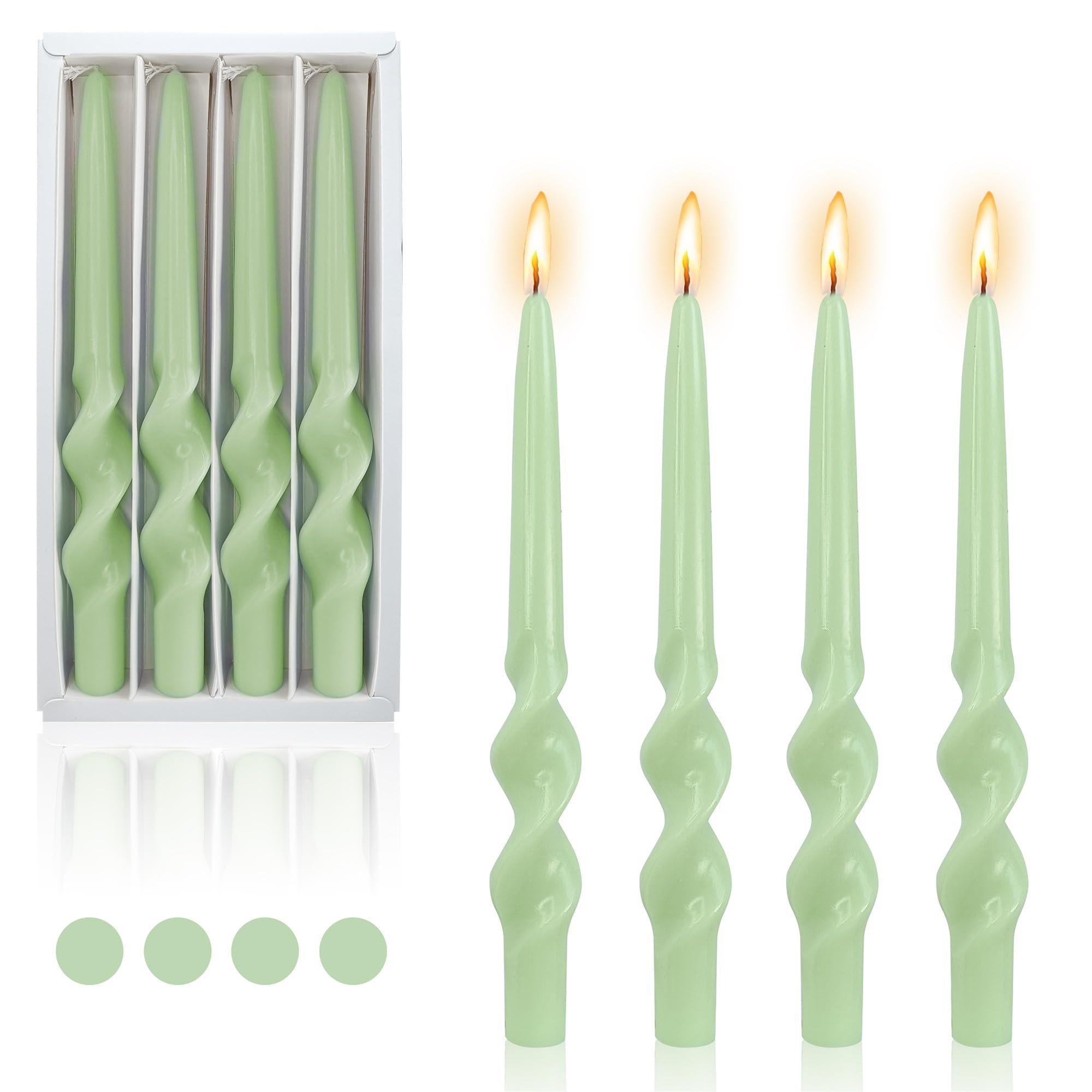 Swirl Candlesticks Spiral Taper Candles,Set of 4 Pink Candle Stick Long Tapered Candle Twisted Candles for Anthropologie Home Décor Weddings Holiday Women Gifts (Green, 23D4PC)