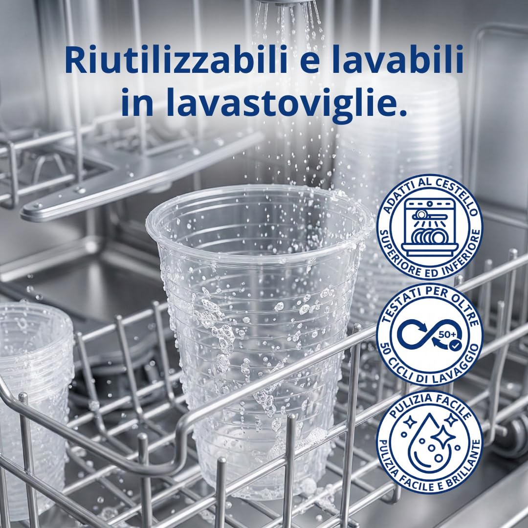 Bicchieri Plastica Trasparenti Monouso (200 ml) | 96 Pezzi Usa e Getta o Riutilizzabili fino a 50 Lavaggi | Lavastoviglie | Senza BPA | Impilabili | Acqua Cocktail Birra Feste Buffet Ufficio Catering