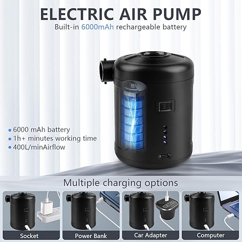 Miniatura 6 de Bomba de aire eléctrica portátil, carga tipo C, desinflado para flotadores de piscina, cama de aire, anillo de natación de colchón de aire, bolsas