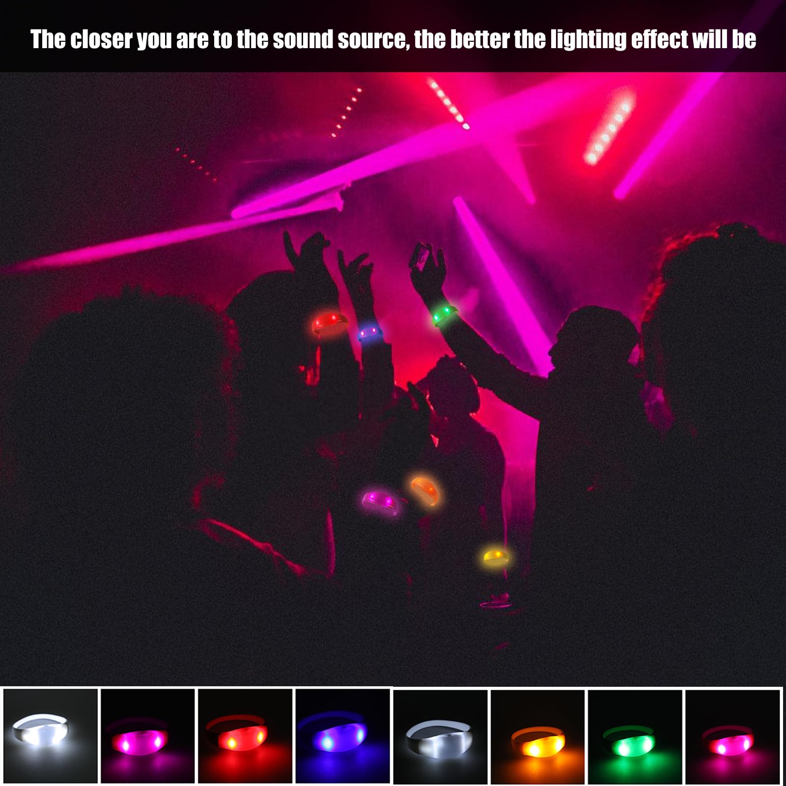 PANGBOER 10 Braccialetti luminosi a LED Multicolori Braccialetti in silicone luminosi Braccialetti attivazione vocale Accessori per concerti Braccialetti per feste compleanno