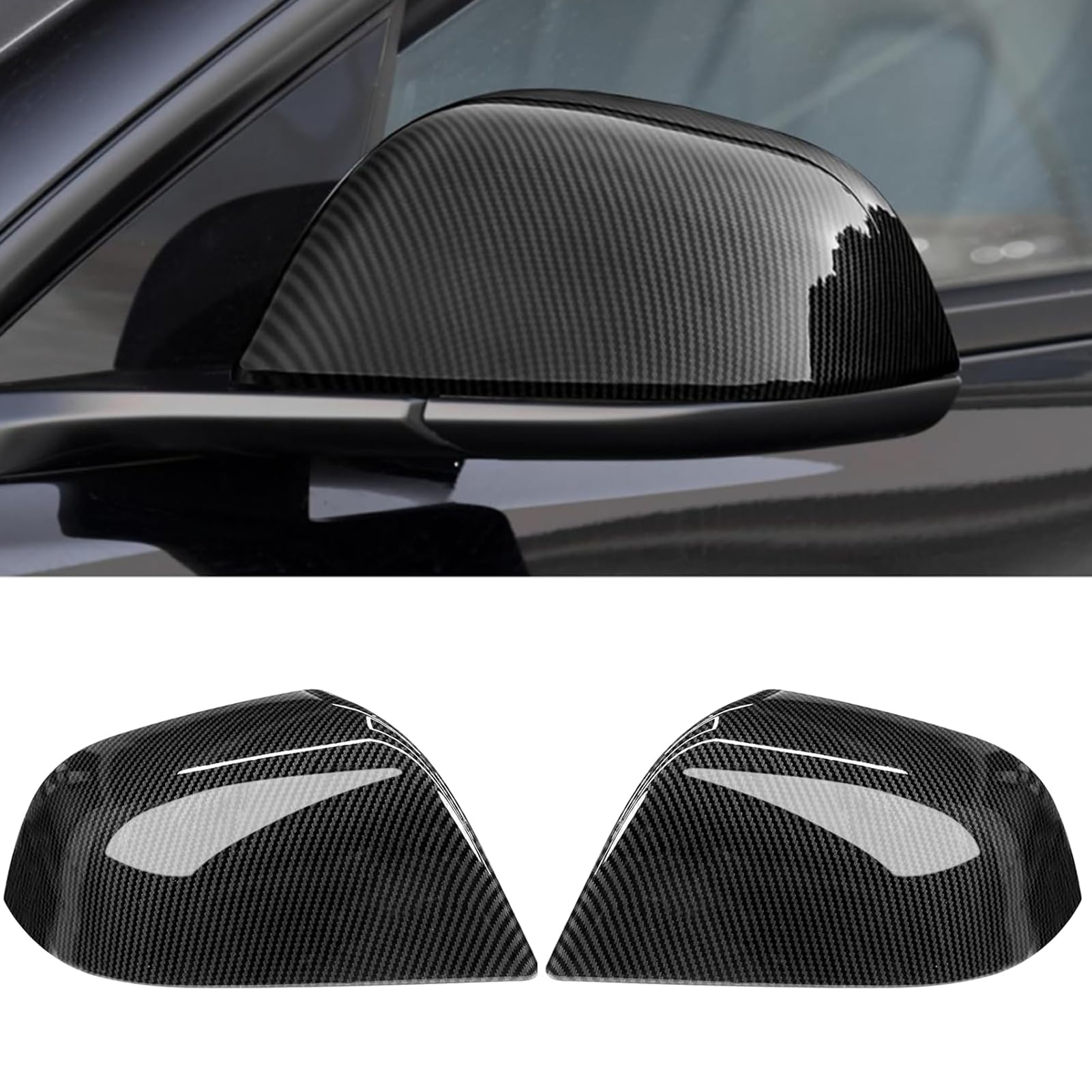 TTCR-II 2PCS Compatibile con Calotte Specchietti Tesla Model 3 2017-2023 | Laterale Copri Specchietto Retrovisore Model 3 Tappi Specchietti Sinistra+Destra Accessori Tesla M3-Fibra di Carbonio