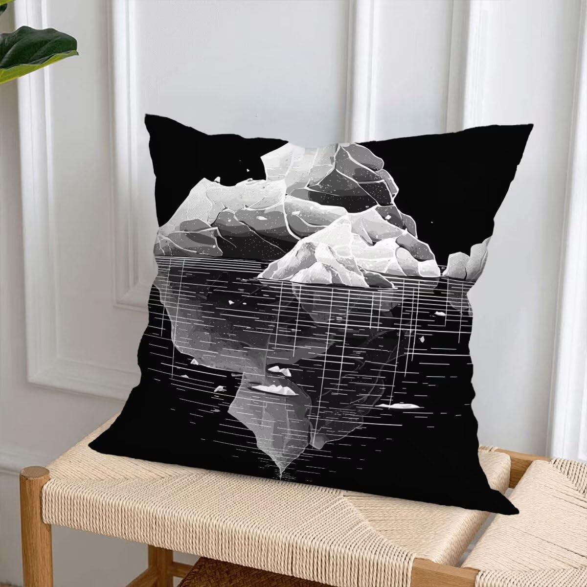 Zestaw 4 poszewek na poduszki na zewnątrz, 55 x 55 cm, czarno-białe poszewki na poduszki na zewnątrz, wodoodporne, abstrakcyjne, dekoracyjne, na patio, ławkę, ogród, G-76