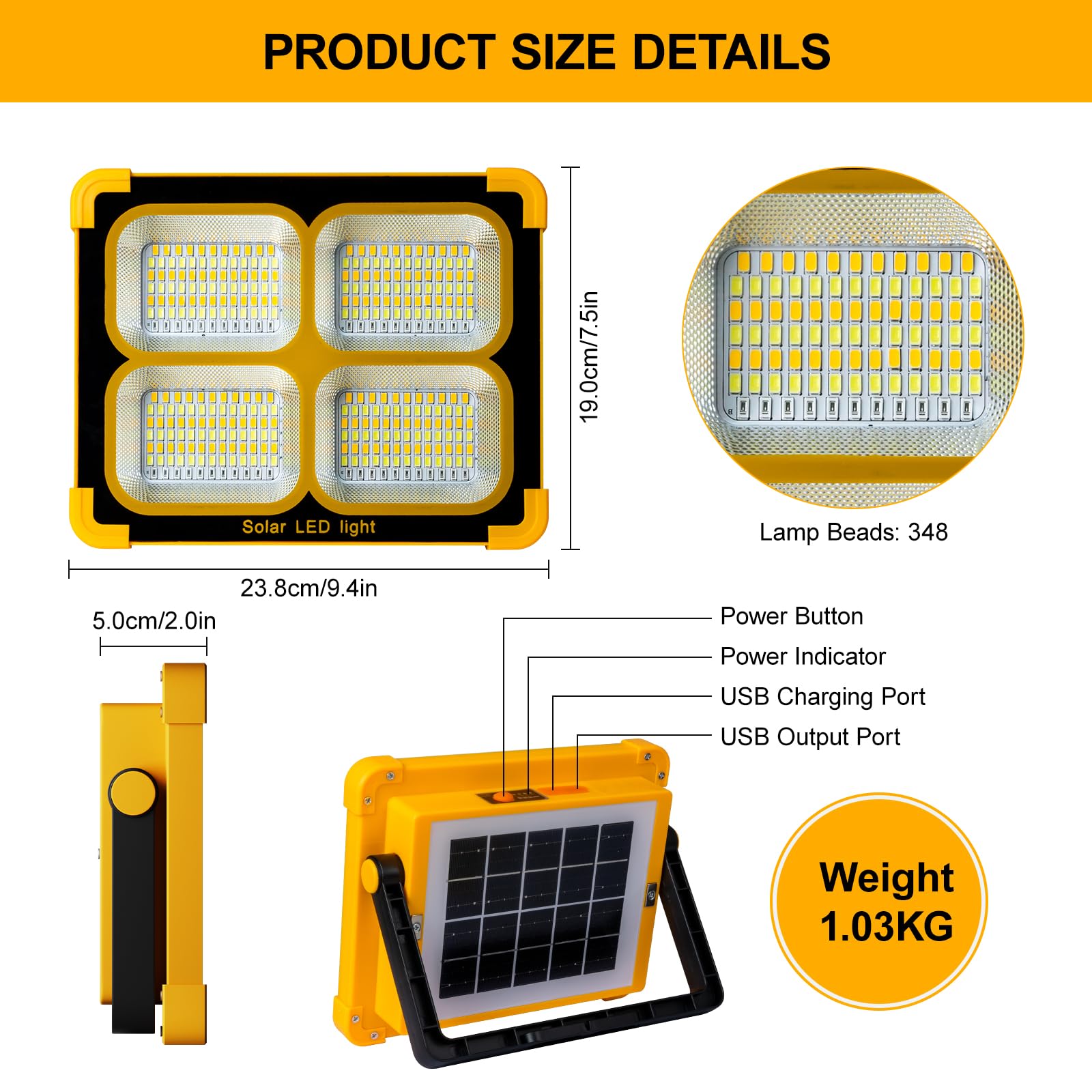 Faro Led Ricaricabile 100W, 10000LM Faretto a Batteria con Pannello Solare, 12000mAh Ricarica USB Lampada da Luce Lavoro LED, 4 Modalità di Illuminazione, Ideali per Campeggio, Garage, Emergenza