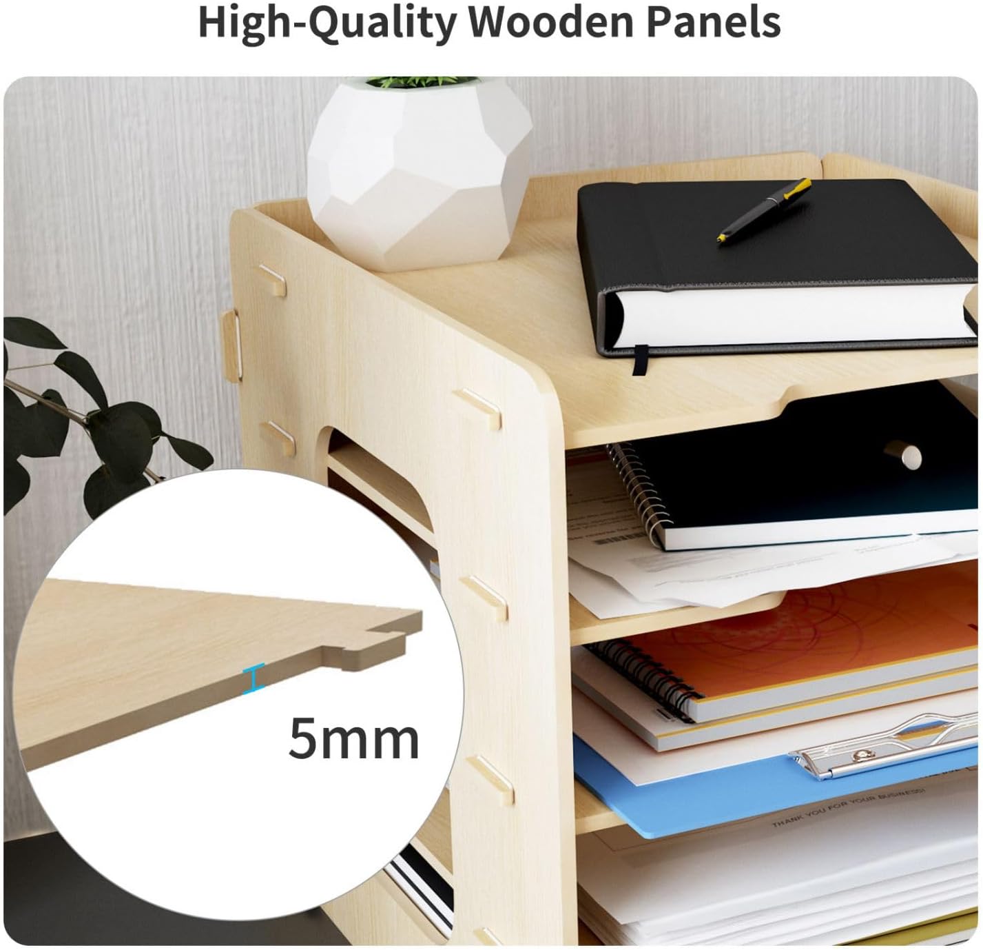 PUNCIA 7Tiers Wood Office Paper Organizer Desk File Holder, Letter