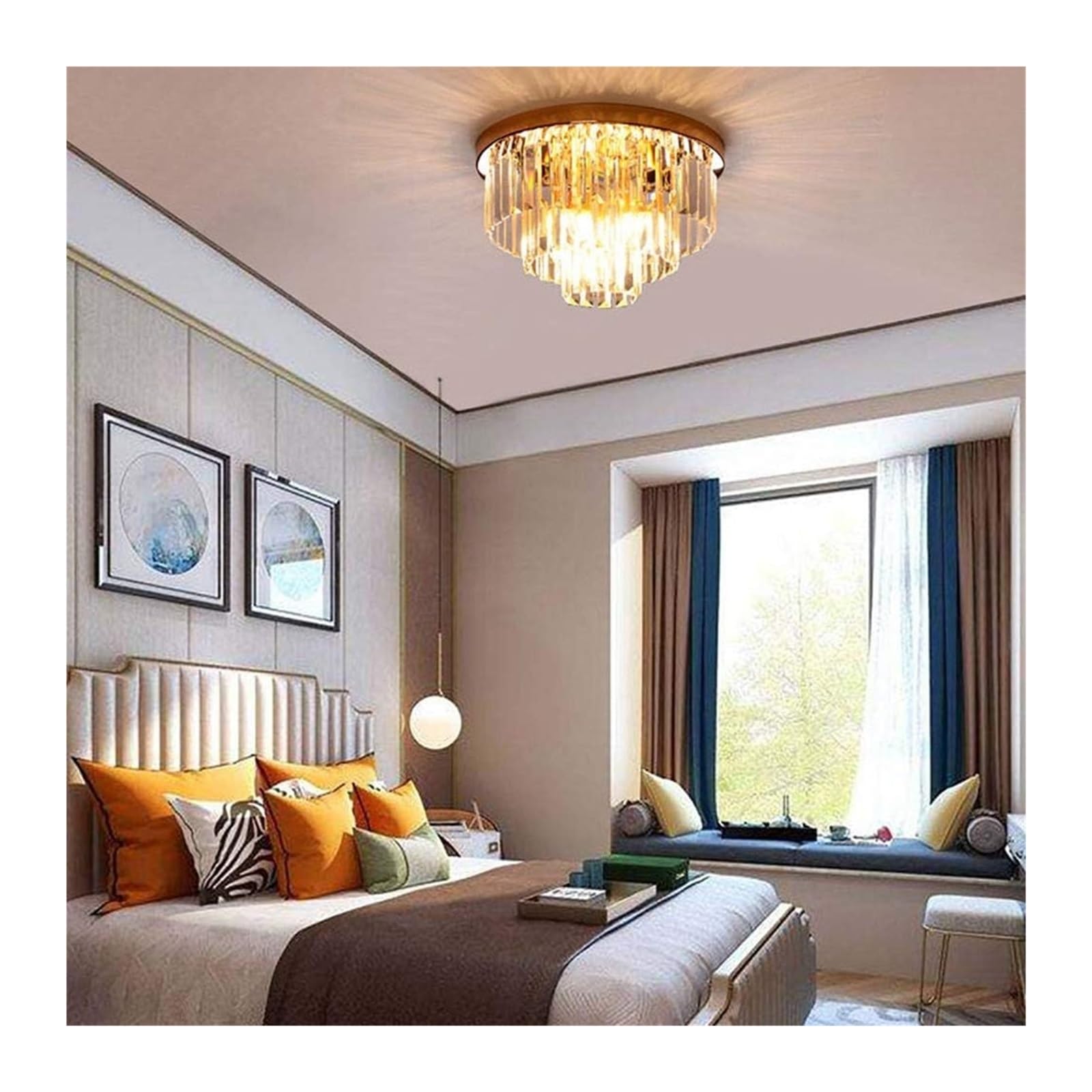 Pendant Light Crystal Light,Gold Crystal Round Chrome Flush Mount