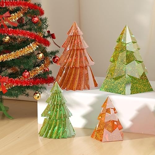 Miniatura 5 de 2 moldes para velas de árbol de Navidad, 4.2 pulgadas y 3.6 pulgadas 3D de origami de silicona epoxi para bricolaje, cera aromática, jabón,