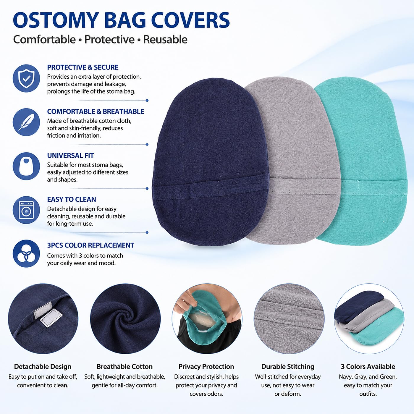 Fundas para Bolsas de Ostomía, 3 Unidades Fundas para Colostomía Lavables Y Desmontables Protector para Estoma Forro Protector para Bolsa A Prueba de Polvo, para Hombres Y Mujeres Ileostomía Urostomía