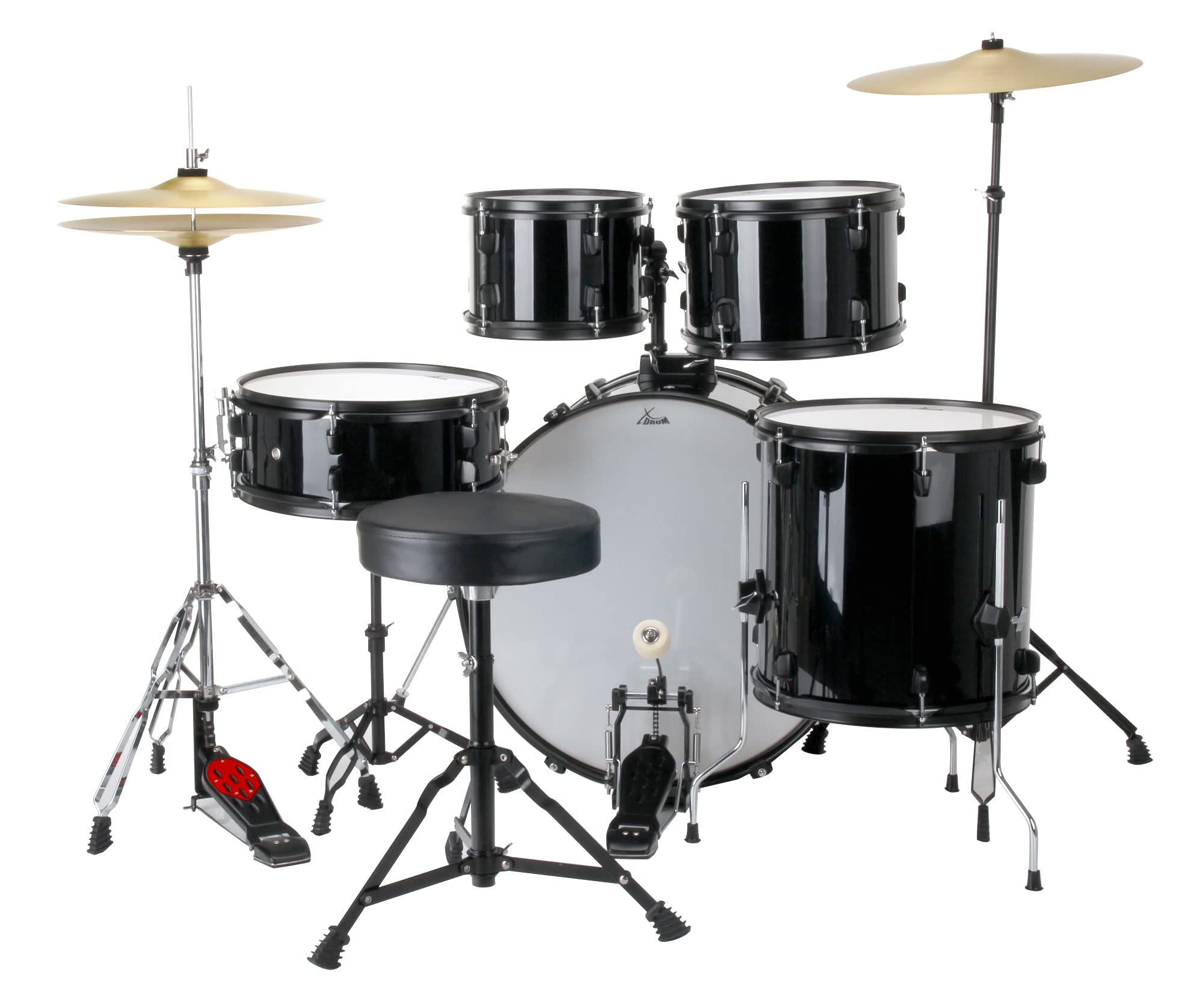 XDrum Rookie Batteria Fusion 22" Nera più Set Damping, 14" TT, 14" SD | Fusti in pioppo acusticamente pregiato con pellicola speciale, Hardware nera a 5 pezzi, doppio supporto, 14" TT, 14" SD