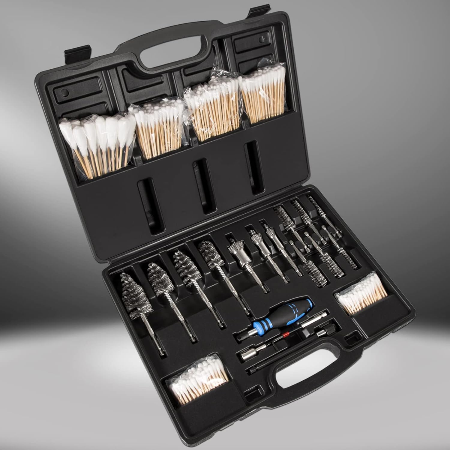 Professional Diesel Injector-Seat Cleaning Kit 8090S on Cylinder Heads, Including Helix Brushes, Two-Stage Brushes, Bore Brushes and Swabs (Stainless Steel, 17-Pack)