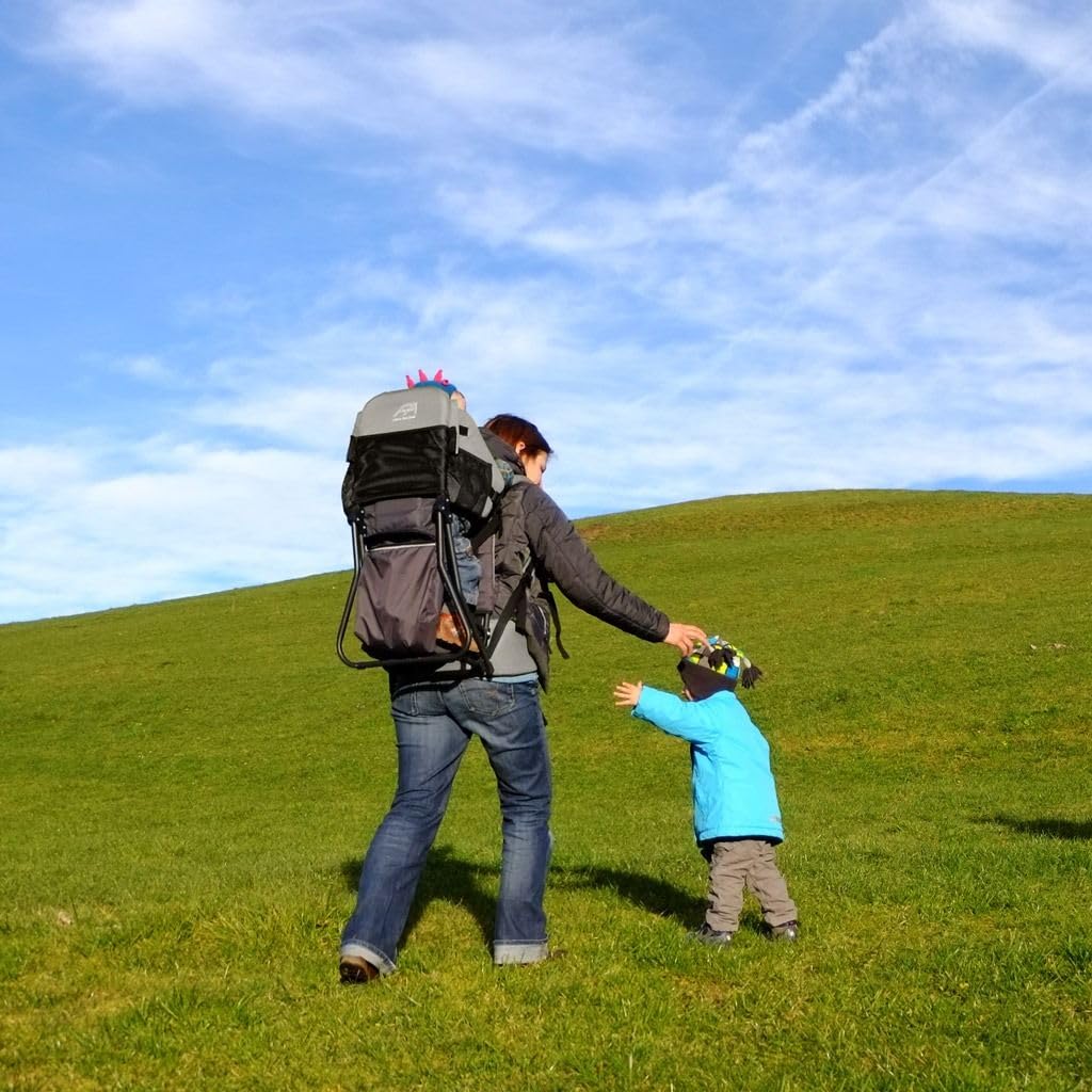 Lil' Boss Mochila Portabebés de Senderismo FASports, Ergonómica para Niños de 20–25 kg, con Techo para Lluvia y Sol, 50 x 38 x 90 cm