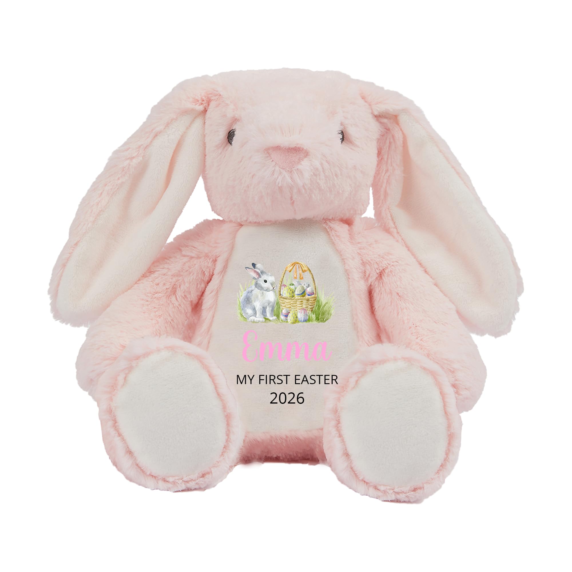 Personalised First Easter Pink Bunny Soft Toy - Name Tummy Print Keepsake