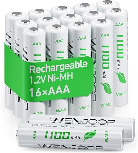 Paquete de 16 pilas AAA recargables NiMH AAA de alta capacidad de 1100 mAh, precargadas y de larga duración de 1.2 V de baja autodescarga, alto