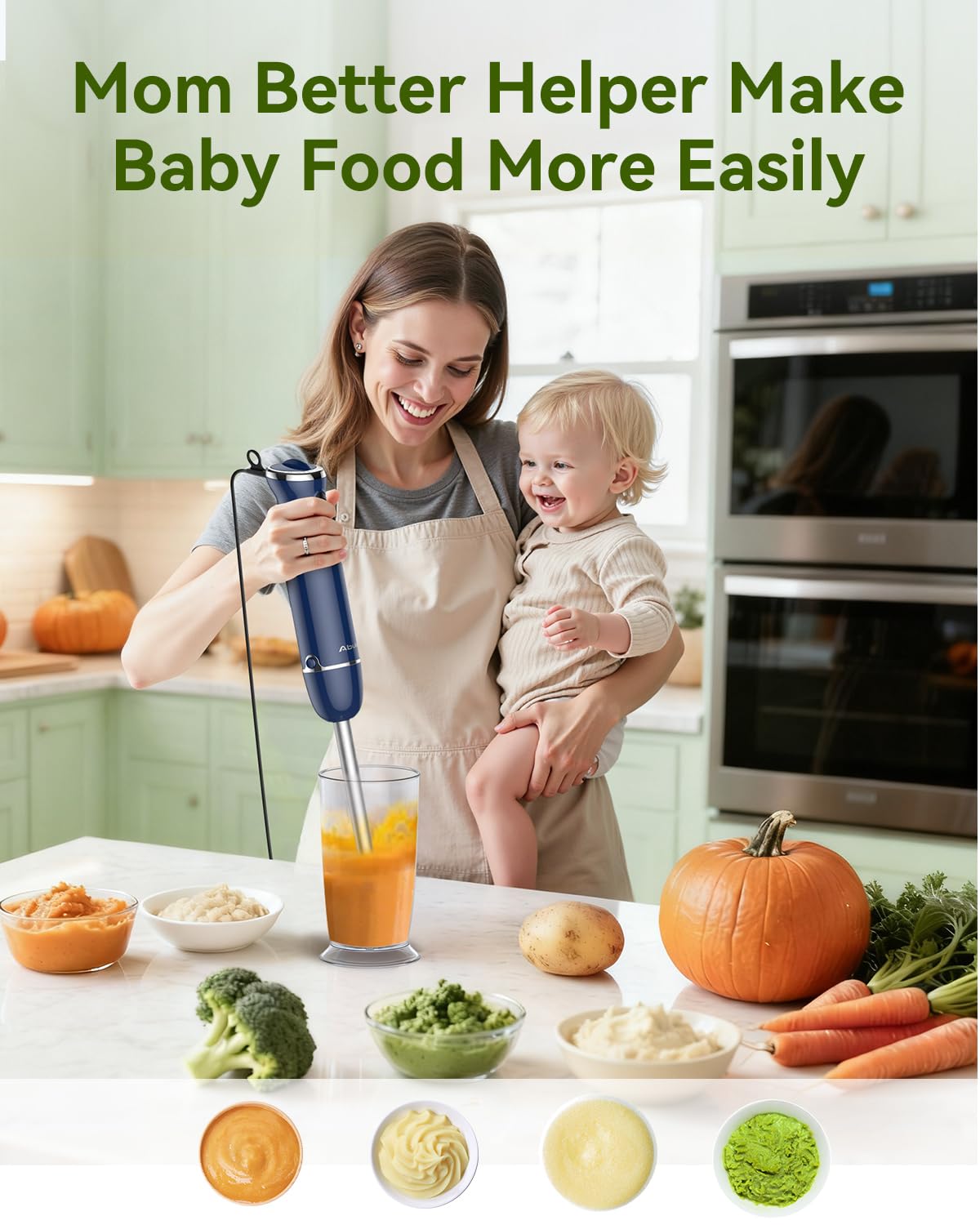 Abuler Batidora de mano de 800 W, 5 en 1, 12 velocidades, sin BPA, acero inoxidable 304, picadora, batidor, espumador de leche, vaso para batidos, alimentos para bebés, salsa
