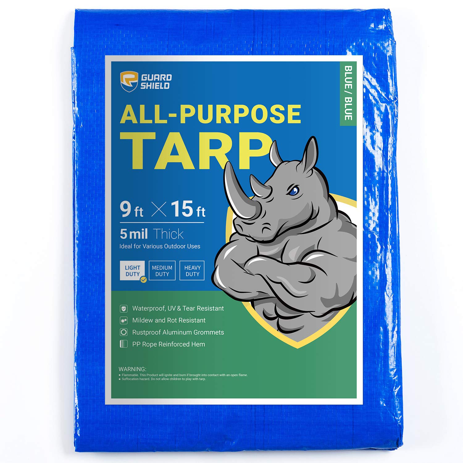 GUARD SHIELD Tarp 9x15 Feet Blue Multi Purpose Waterproof Poly Tarp Cover 5mil