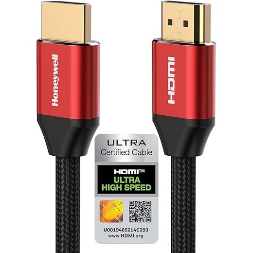 Honeywell HDMI Cable 2.1 with Ethernet, 8k@60Hz, 4K@120Hz UHD Resolution, (9.8ft/3M), 48 GBPS Transmission Ultra High Speed, Dolby DTS, eARC, 3D,Male-to-Male,Compatible with All HDMI-Enabled Devices