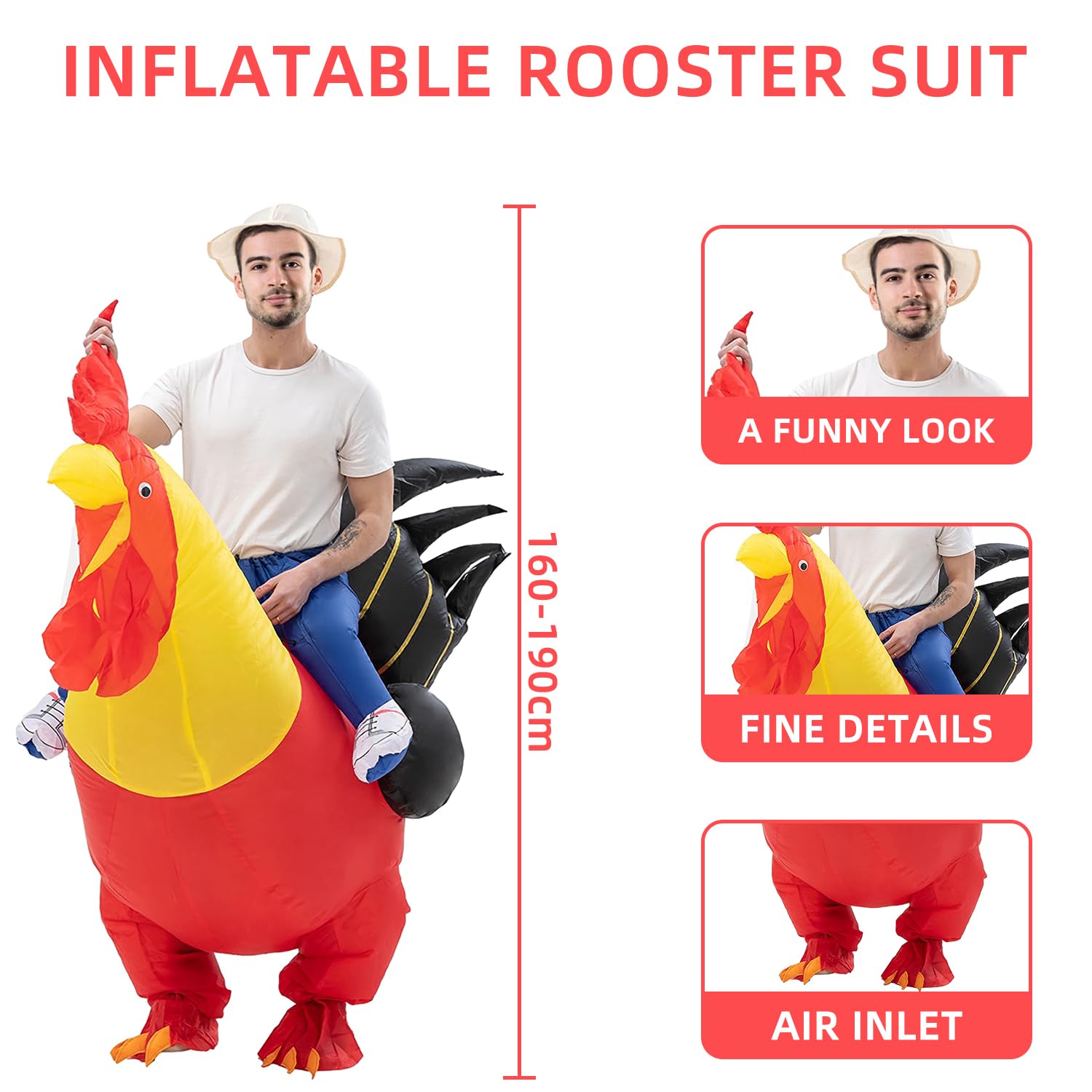 Costume de coq gonflable insolite Poulets Déguisement Costume Taille pour Fête Halloween Noël Cosplay Adulte (Red)