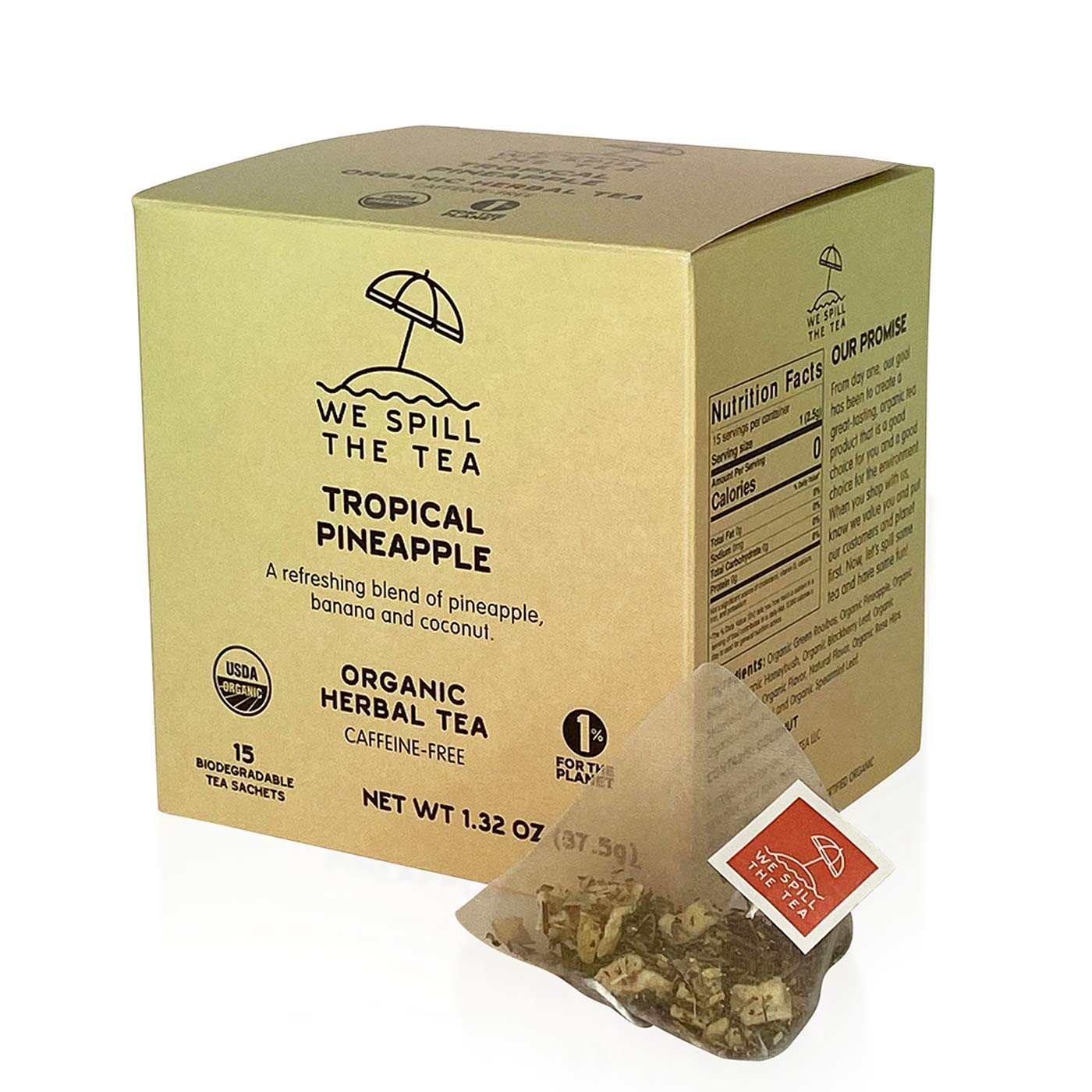 Organic Tropical Pineapple Tea (1 Box, 15 Tea Bags) - We Spill The Tea Organic Tea | Brew Hot or Iced | Pineapple Coconut Banana Tea | Caffeine-Free