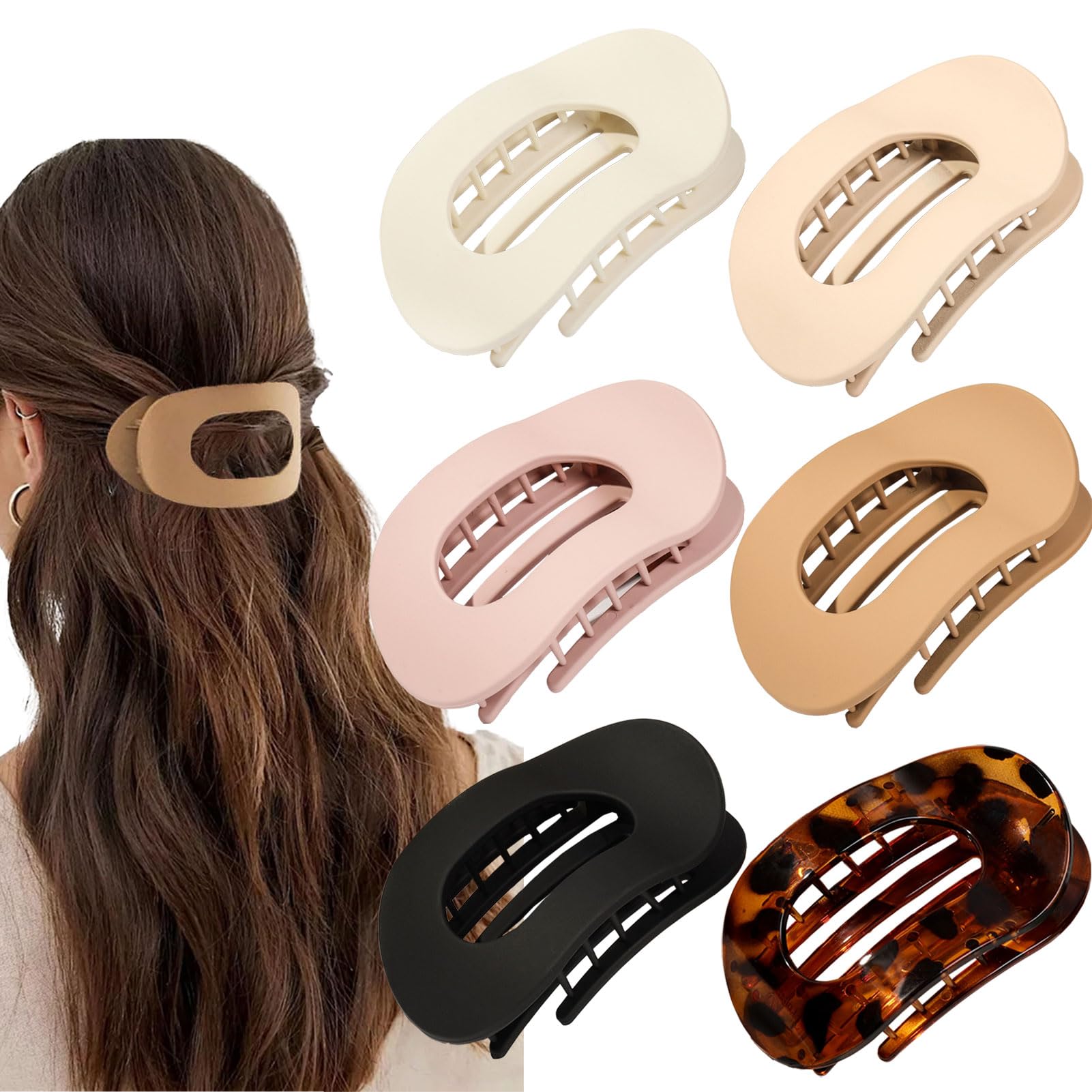 BAISEN 6 pcs Flat Hair Clips for women, Flat Claw Clips