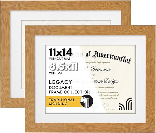 Americanflat Marco de diploma de 11 x 14 pulgadas en roble Juego de 2 Muestra diplomas de 8.5 x 11 pulgadas con paspartú o de 11 x 14 pulgadas sin