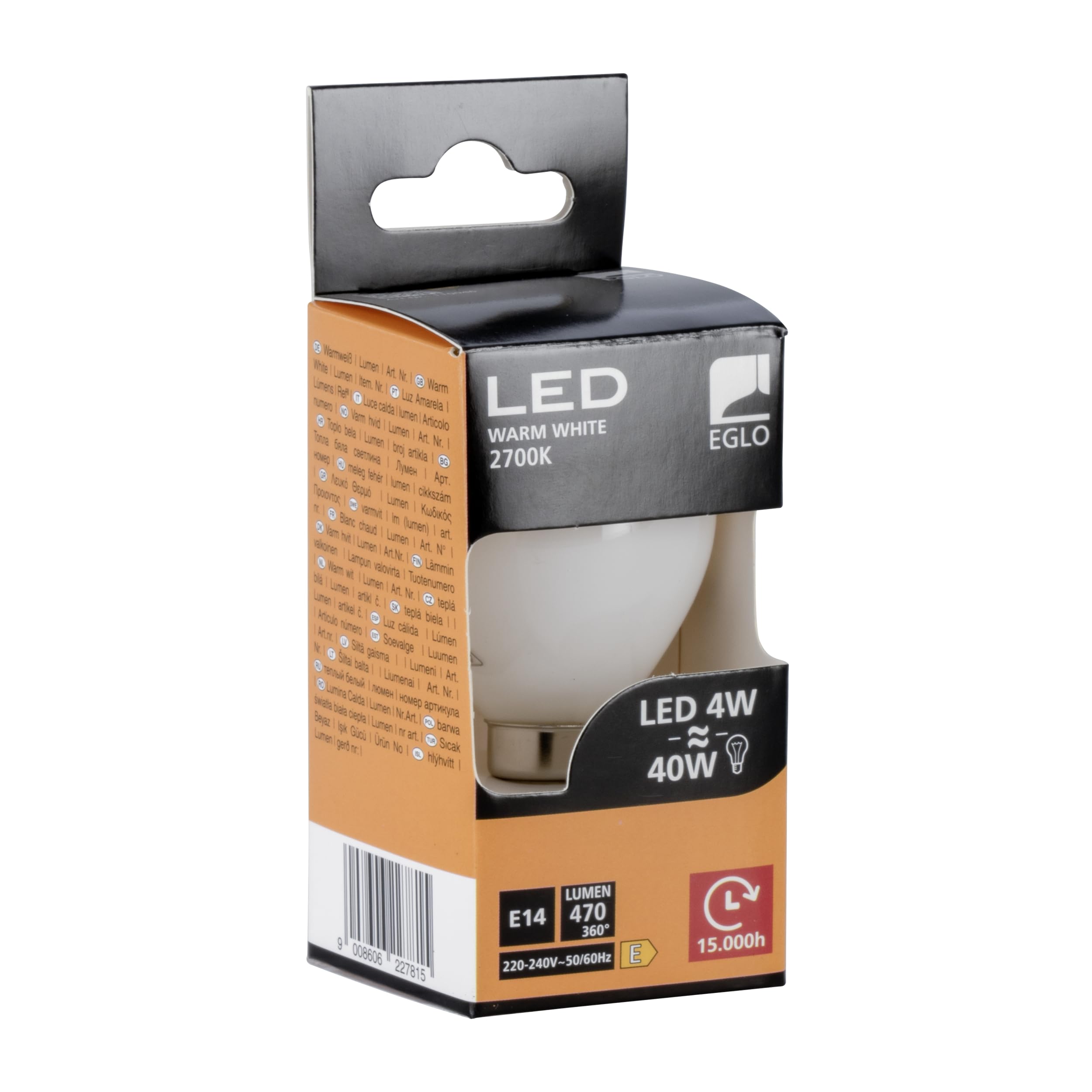 Eglo E14 LED Light Bulb Milky, Drop-Shaped Opaque Edison lamp, 4 watt (Equivalent to 40 watt), 470 Lumen, Warm White Glow - Image 2