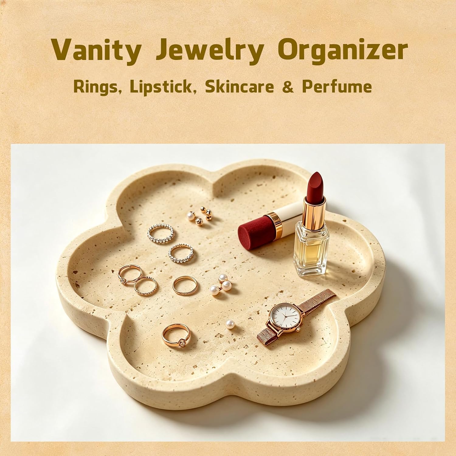 Natural Travertine Hexafoil Decorative Tray, 10 Inch