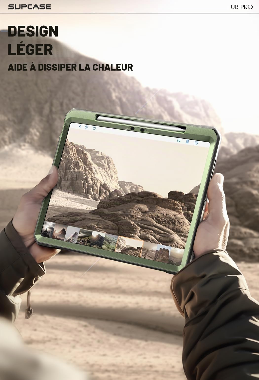 SUPCASE Coque pour iPad Air 13 Pouces (2025/2024) avec Fente Stylet [Support Pliable & Protecteur d'écran Intégré] Protection Robuste Qualité Militaire Intégrale pour iPad Air 13" M3/M2, Vert