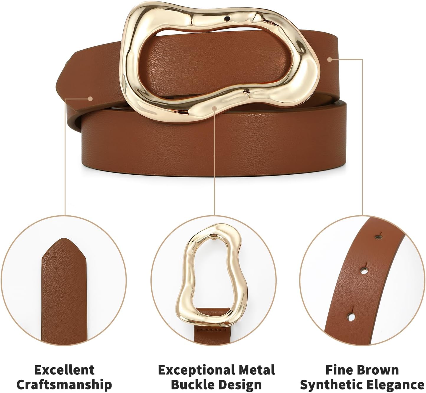 Black Belt for Women Stylish Gold Buckle Fashion Leather Waist Belt Perfect for Jeans and Dresses - Image 4