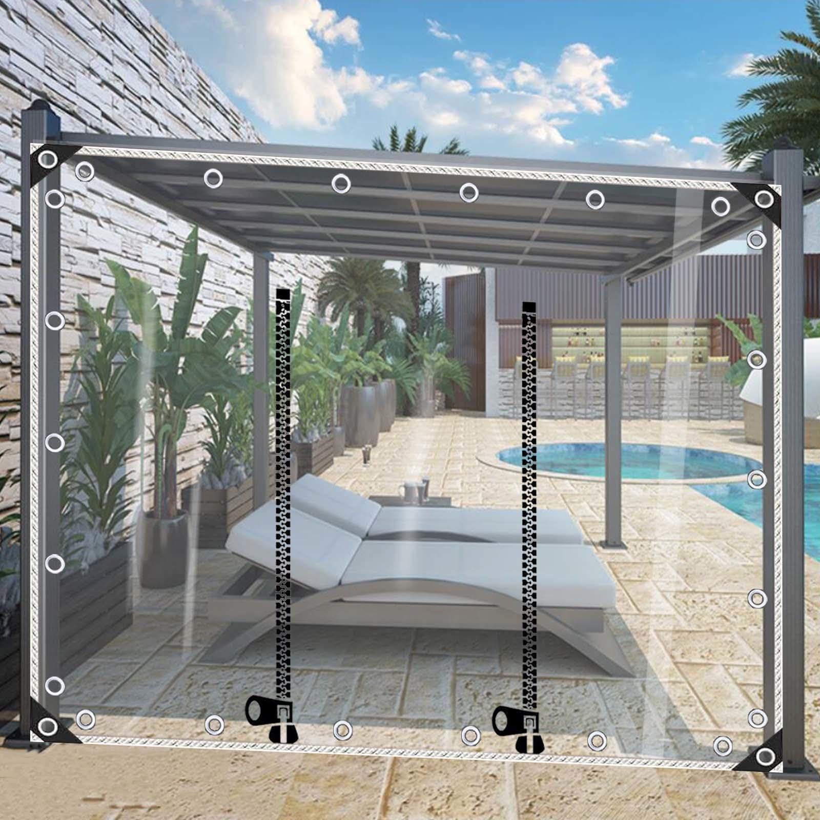 Heavy Duty Tarp Transparent,Plastic Tarpaulin Curtain with Grommets,0.3mm Foldable Sheet Plant Cover,Clear Waterproof Tarpaulin Side Panels-Outdoor Canopy with Double Zipper,W×H-4×2.5m/13.1×8.2ft