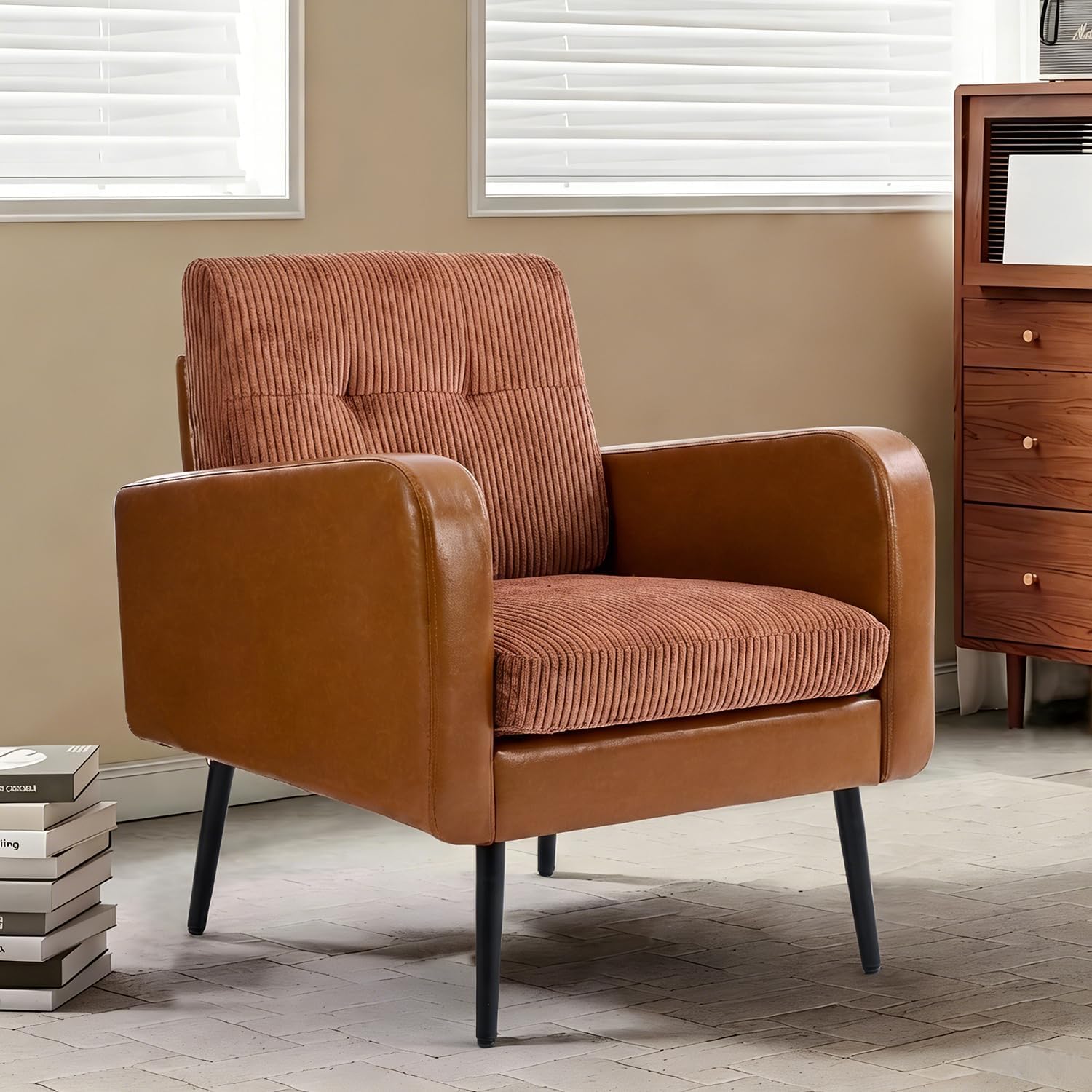 Comfy Accent Chair for Living Room Chairs Mid Century Modern Reading Chair Accent Chairs Set of 2 with Metal Legs,Upholstered Arm Chair for Bedroom Office Waiting Room (Black & Grey,2)