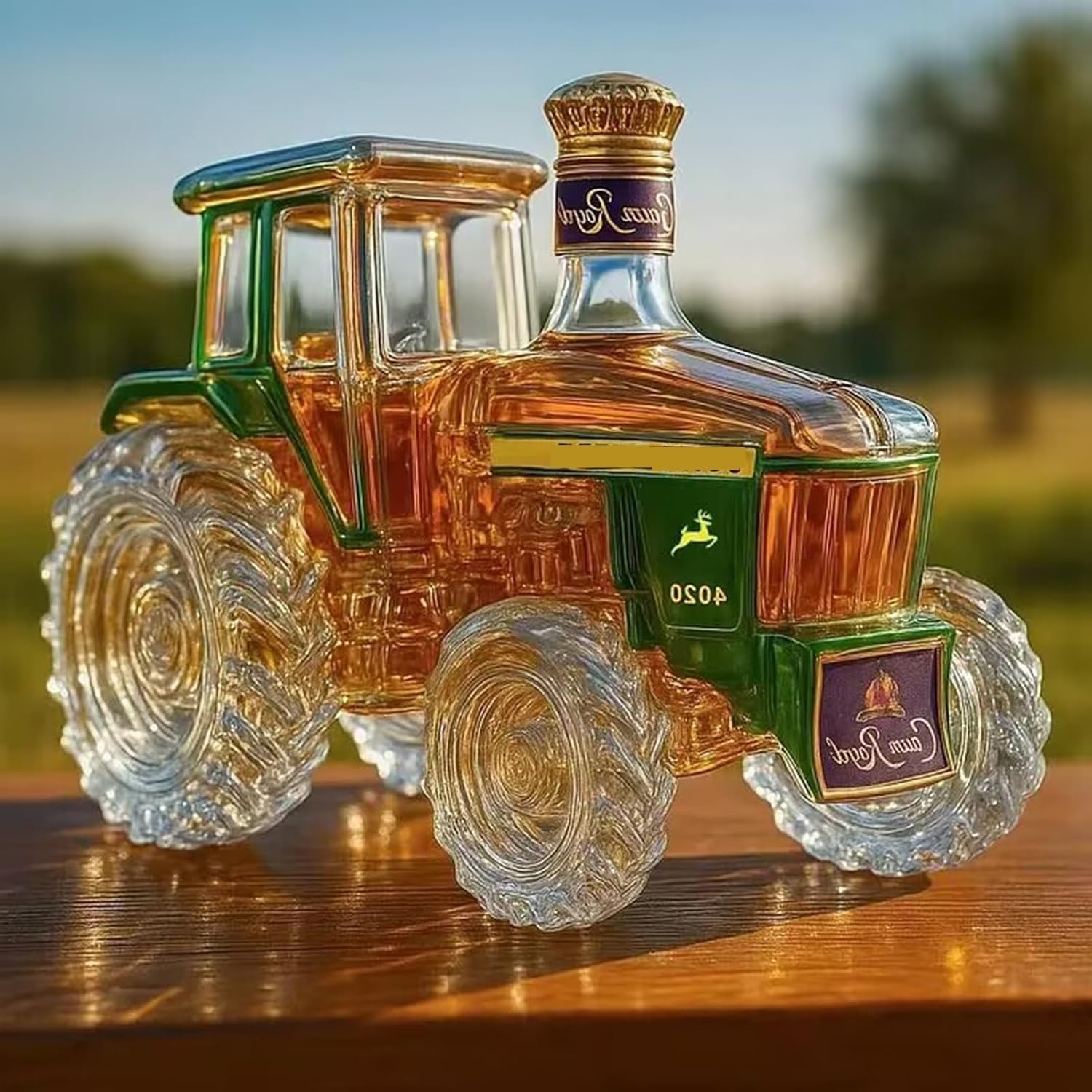 HoldOneLight 300ML Tractor-Shaped Whiskey Decanter – Art Statue Design, Leak-Proof Empty Wine/Spirit Dispenser, Creative Car-Shaped Whiskey Bottle (Green)