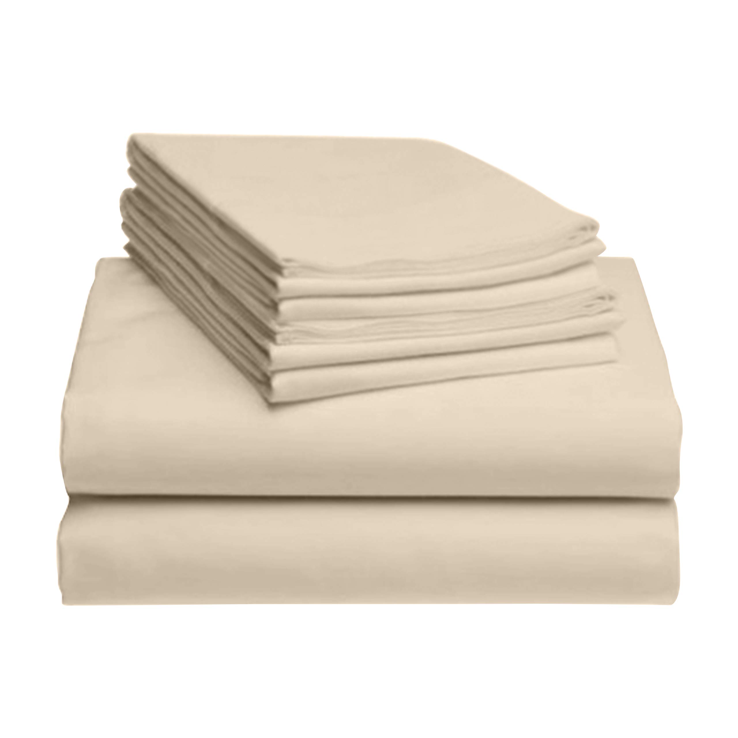 LuxClub 6 PC Sheet Set Bamboo Sheets Deep Pockets 18" Eco Friendly Wrinkle Free Sheets Machine Washable Hotel Bedding Silky Soft - Cream King