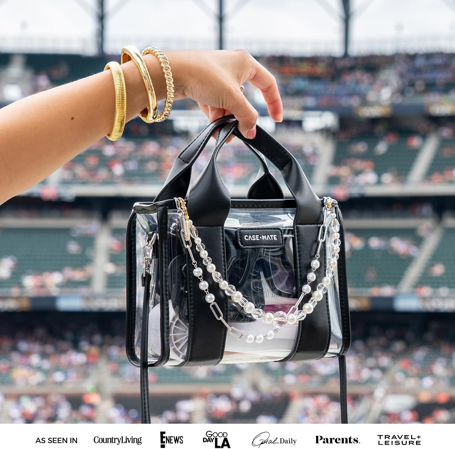 Case-Mate Jelly Stadium Bag for Women - Clear Tote Bag for Stadium Events - Black/Clear Mini Purse with Crossbody Strap - Water-Resistant Tote Handbags for Keys, Phone, Wallet, and Sunglasses - Image 3