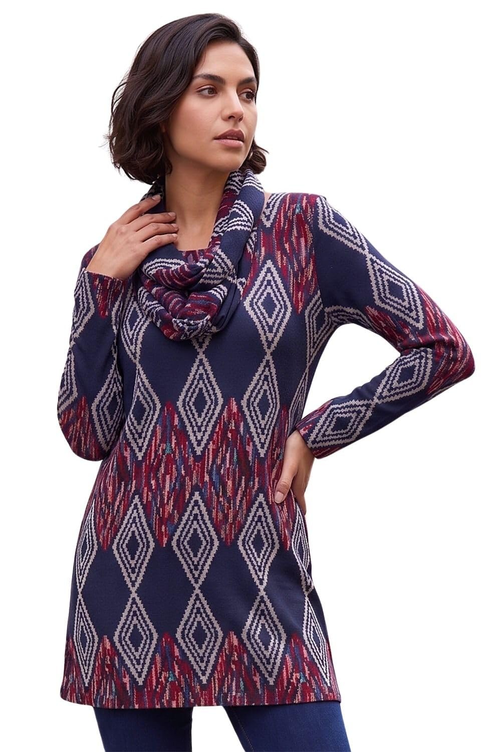 Roman Women's Midnight Printed Longline Tunic In Size 14