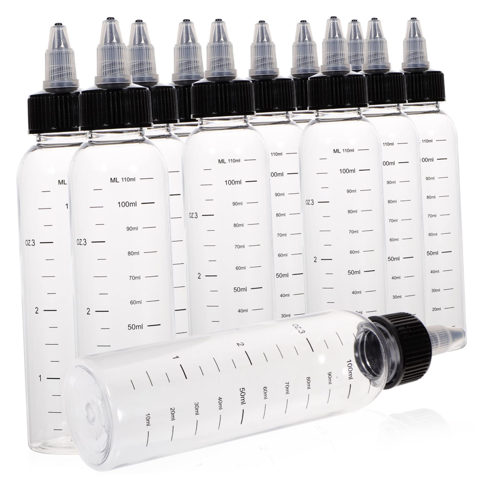 WOFASHPURET 12Pcs Plastic Squeeze Bottles with Precision Scale Refillable Liquid Dispensing Containers for Hair Color Glue Ink Paint and More