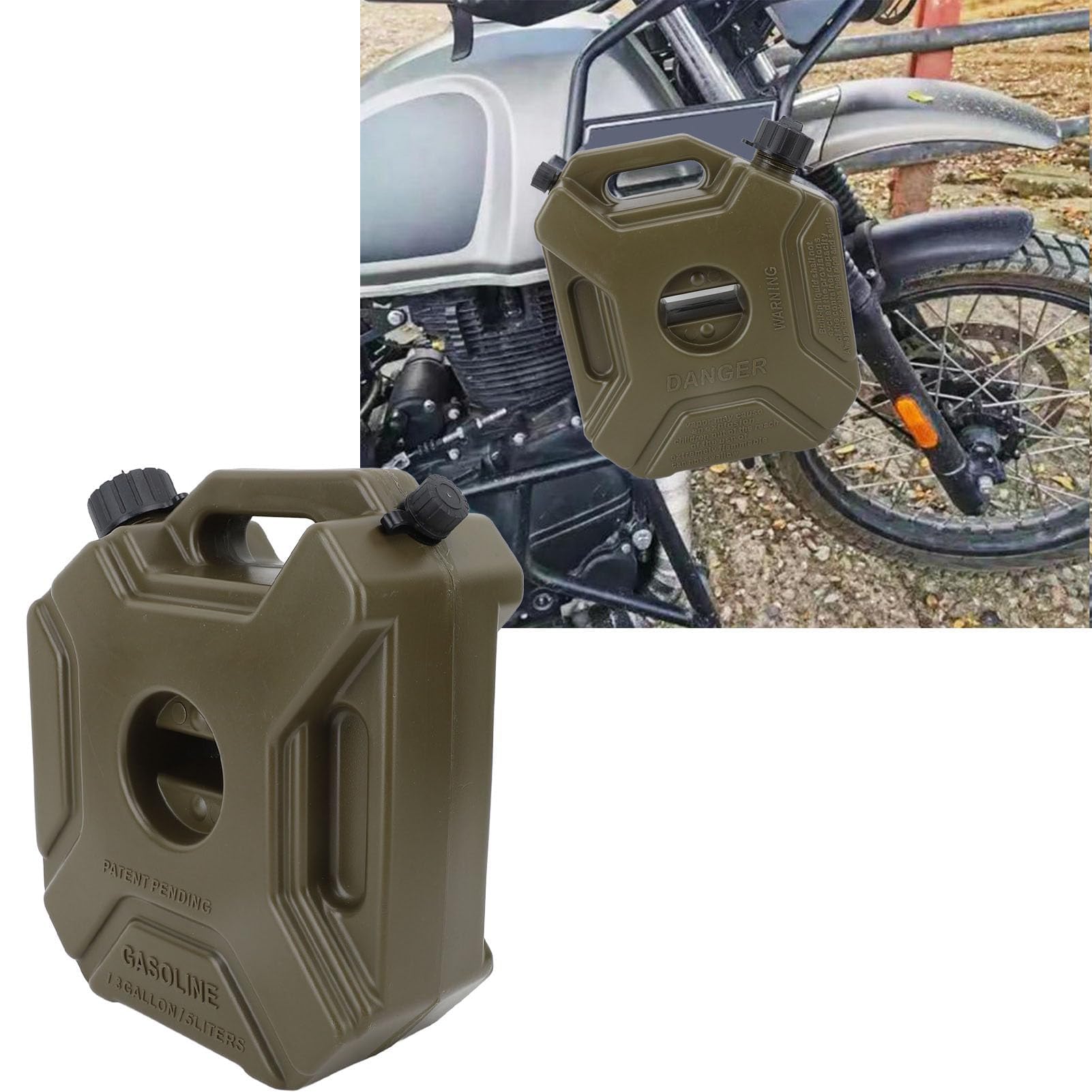 Latas de Almacenamiento de Gasolina, Lata de Almacenamiento de Gasolina, 5 Litros, 1,3 Galones, Tanque de Combustible de Repuesto Verde Portátil a Prueba de Golpes para (con