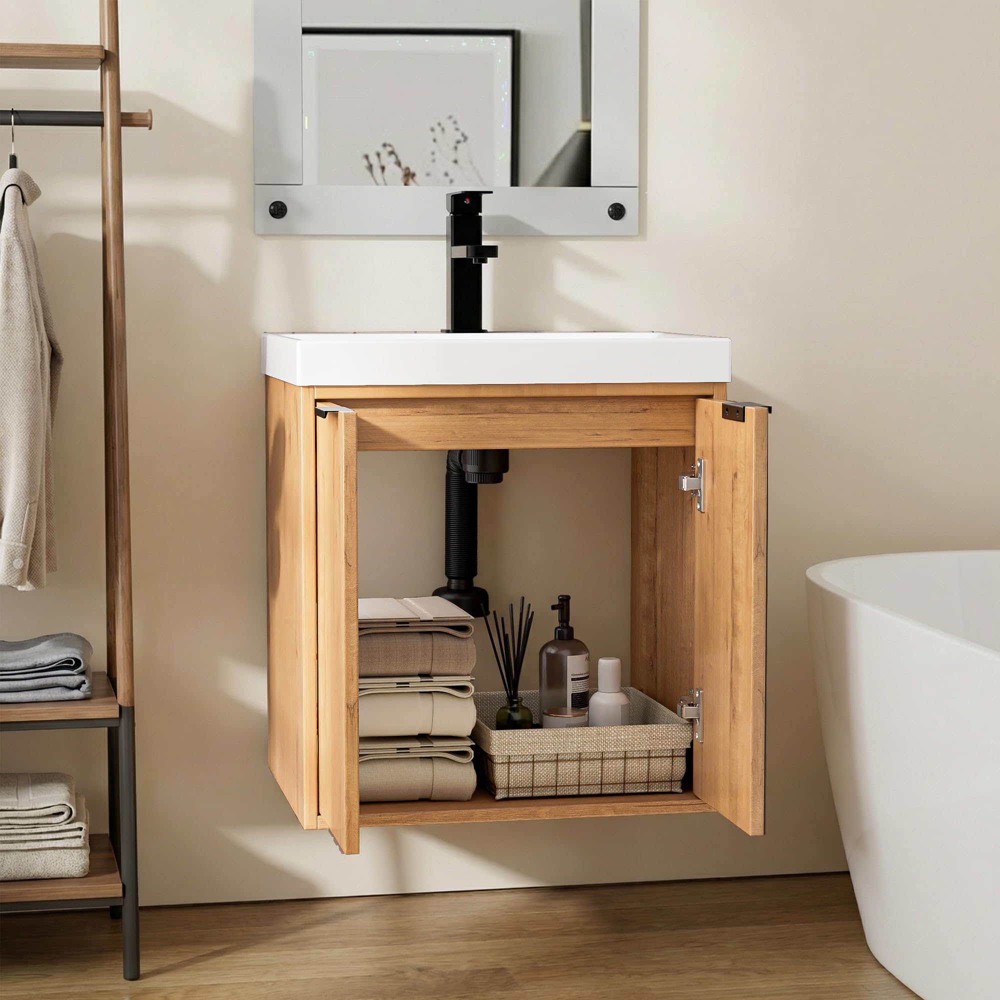 UEV Mobile Bagno a 2 Ante con Lavabo in Resina, 49x37,5x50, Naturale